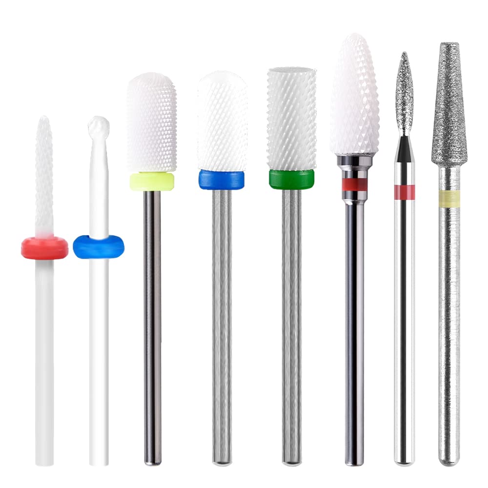 KADS 8 Pcs Professional Ceramic Nail Drill Bits Set - Diamond Nail Drill Bits for Gel & Acrylic Nails Removal, Cuticle Care - Perfect for Salon & Home Manicure Pedicure