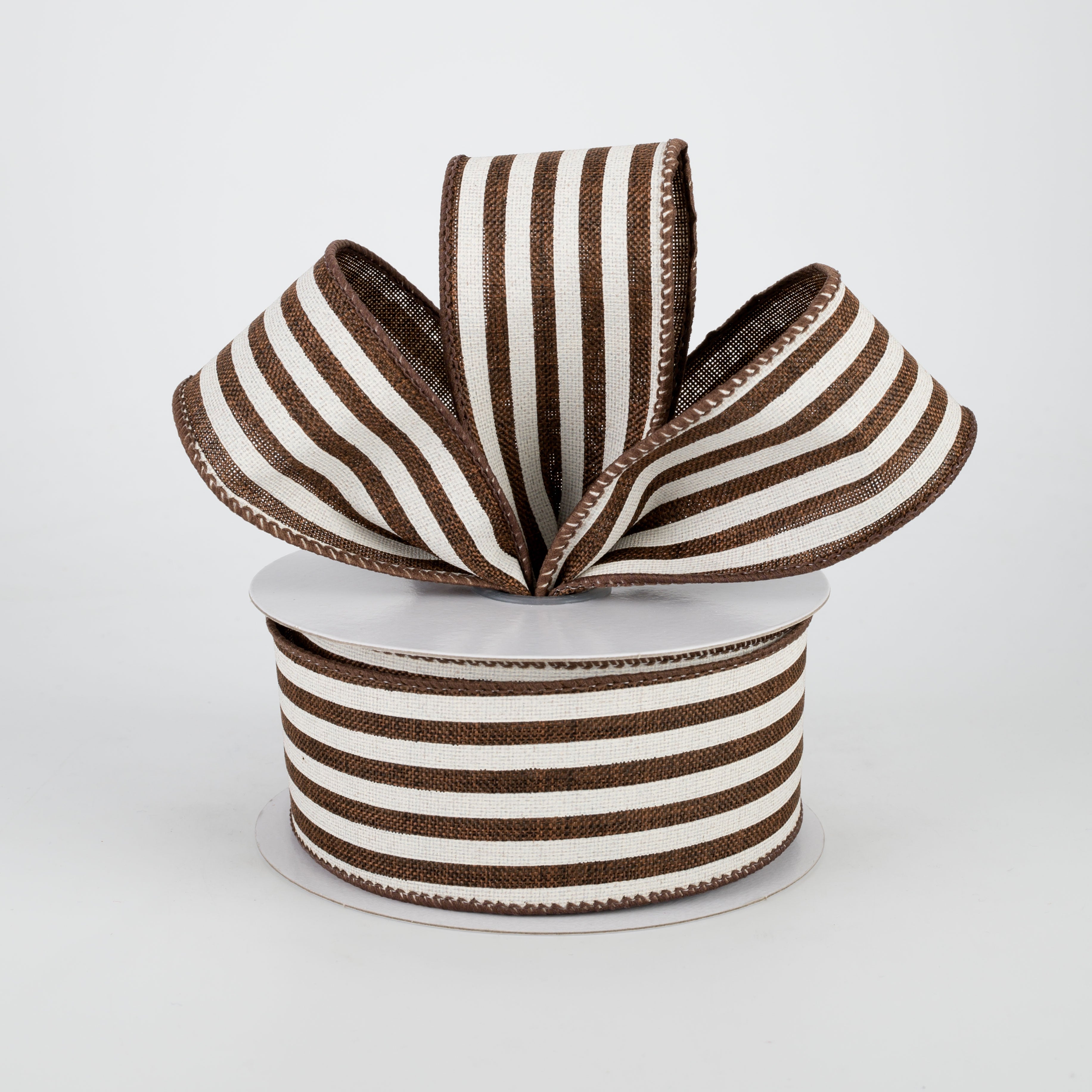 1.5 Inch Cabana Stripes Ribbon - Brown & Ivory Cotton Blend Decorative Ribbon (10 Yards) for Gift Wrapping, DIY Crafts, Party Decorations and Scrapbooking