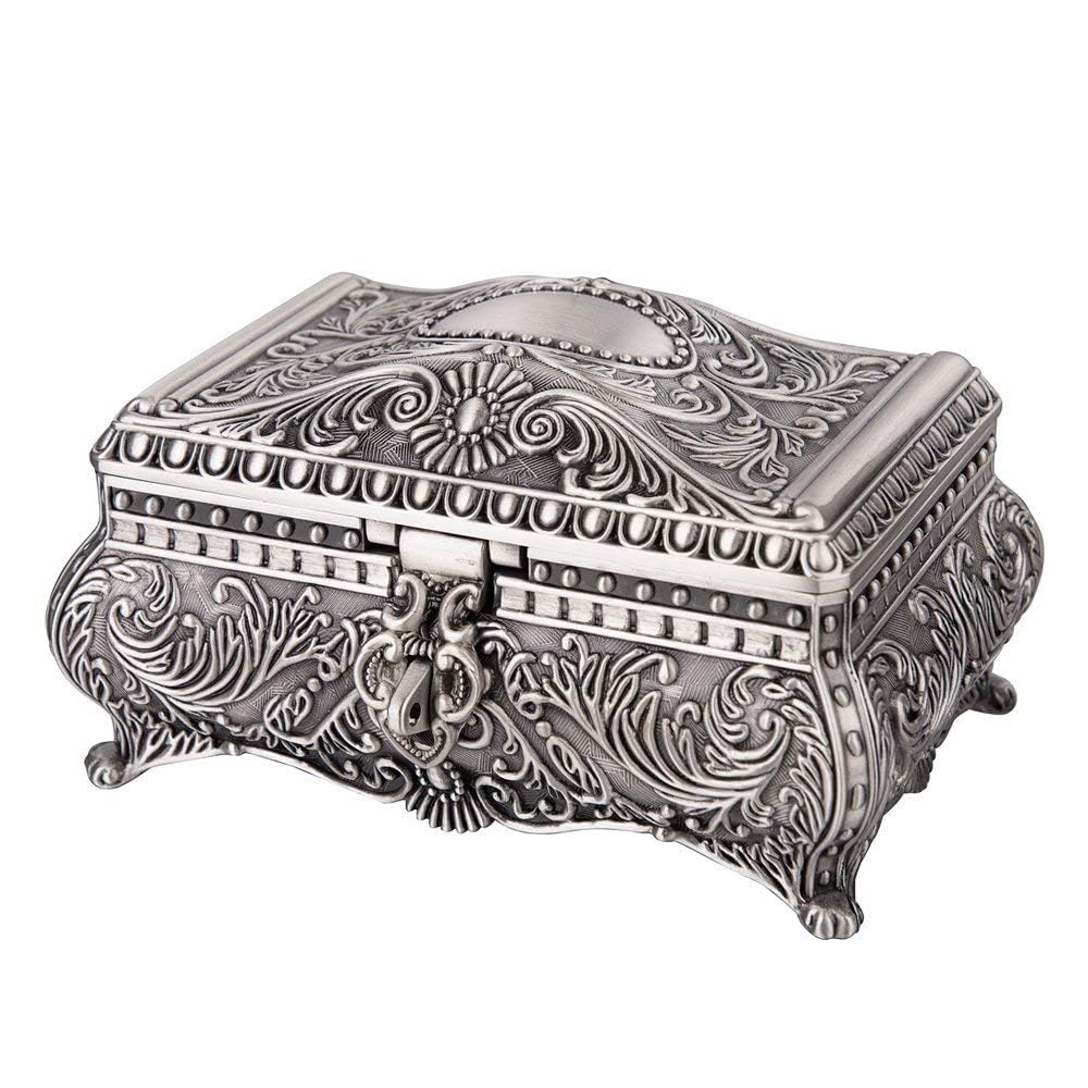 Vintage Jewelry Box for Women - Elegant Treasure Chest Trinket Box for Earrings, Rings & Necklaces - 6.7 x 4.7 x 3.5 Inch Keepsake Organizer - Perfect Christmas Gift & Home Decor for Dresser, Vanity & Bedroom