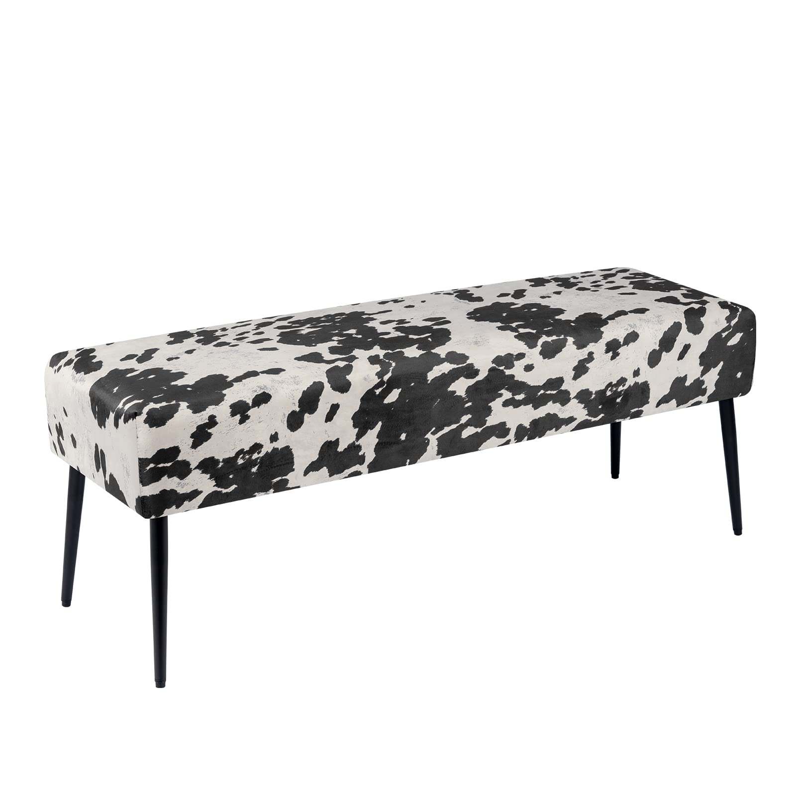DUHOME Velvet Bench Ottoman with Cow Print - Upholstered Bedroom Bench with Black Metal Base - Perfect for Entryway, Dining Room, Living Room & Bedroom Decor - Stylish Seating & Storage Solution for Home, Office or Dorm