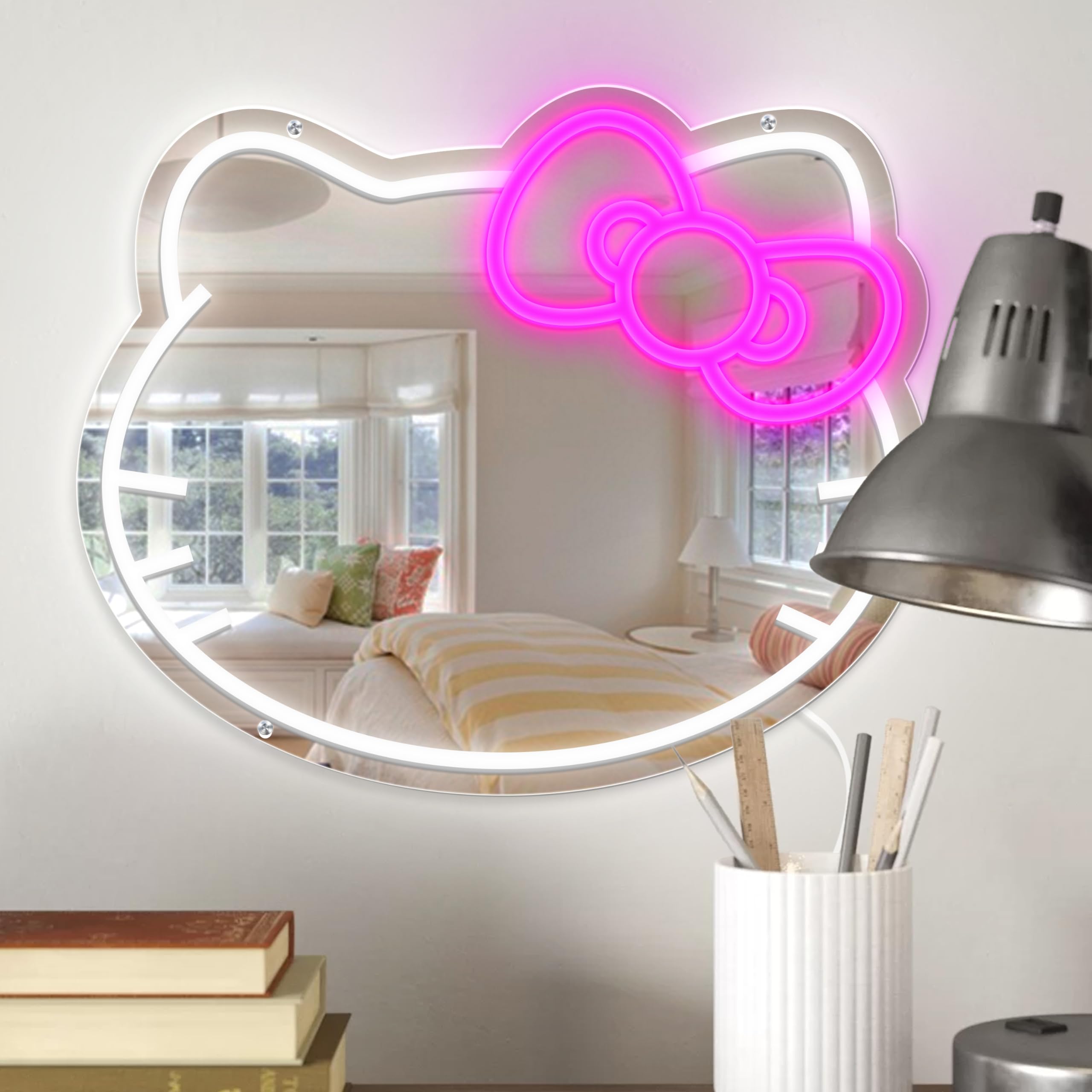 Anime Cat LED Neon Mirror - USB Powered Vanity Mirror with Light for Wall Decor, Anime Themed Room Decor, Gifts for Girls - Perfect for Bedroom, Gaming Room & Kawaii Aesthetic Decor
