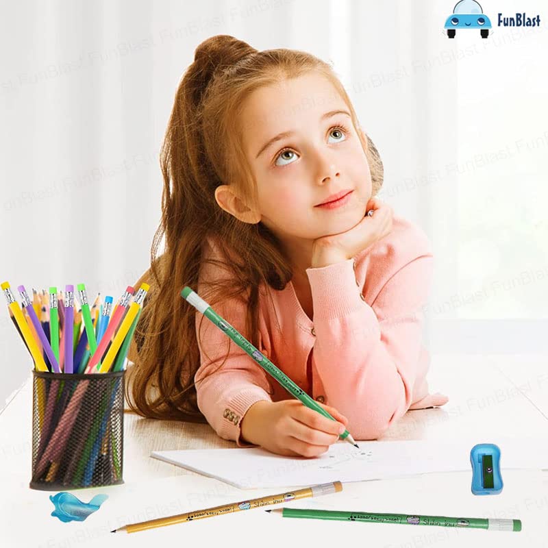 FunBlast 12-Piece Kawaii Pencil Set for Kids - Colorful Drawing Pencils with Sharpener, Cute School & Art Supplies, Perfect for Birthday Gifts, Classroom, Homework & Creative Sketching