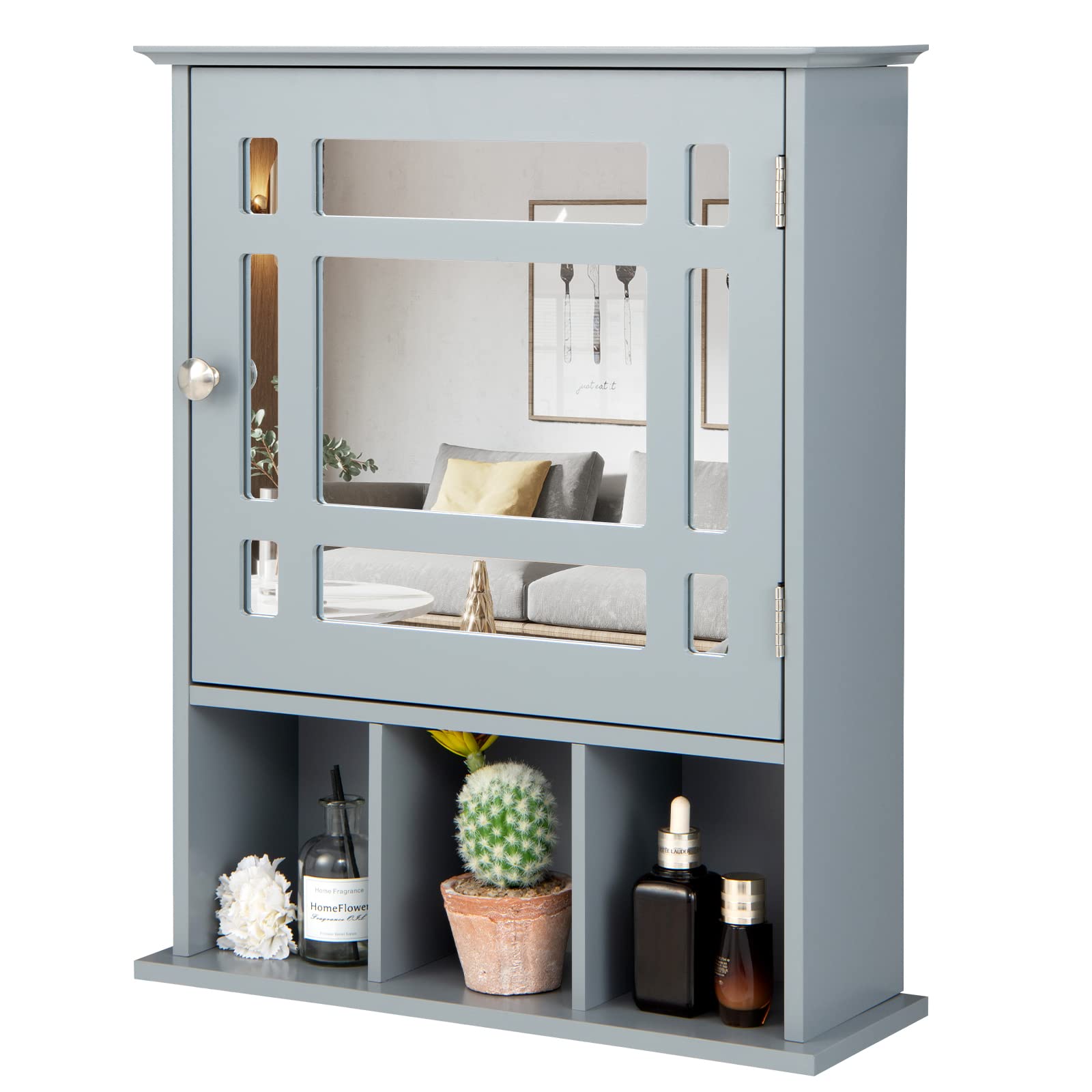 GOFLAME Wall Mounted Bathroom Medicine Cabinet with Mirror - Adjustable Shelf Storage Organizer for Bathroom, Vanity, or Powder Room - Sleek Grey Design for Modern Home Décor