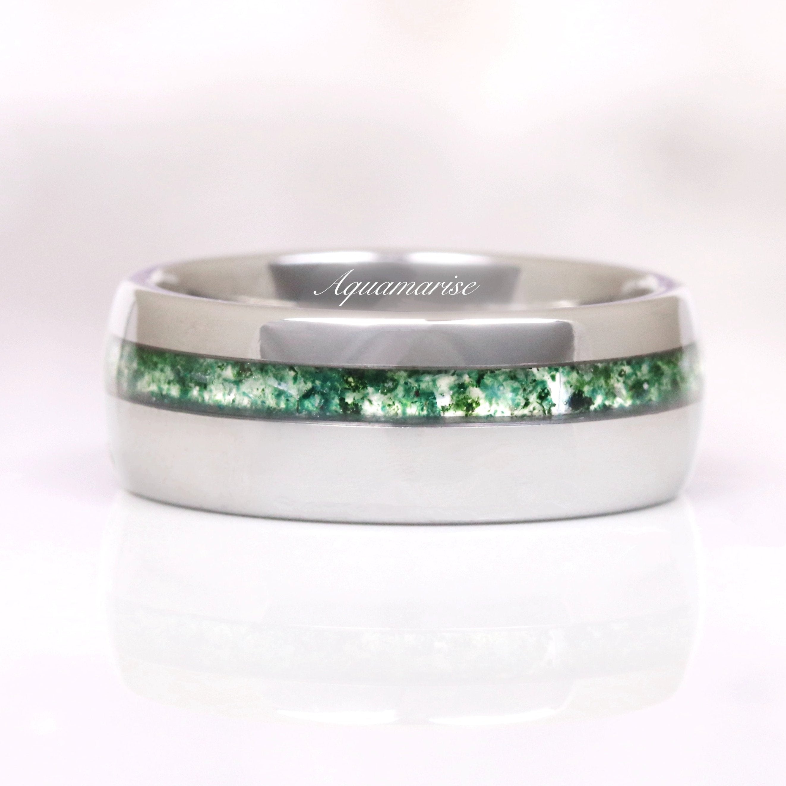 8MM Moss Agate Wedding Band for Men - Durable Tungsten Carbide Ring for Engagement, Anniversary & Promise - Perfect for Outdoor & Nature-Inspired Weddings