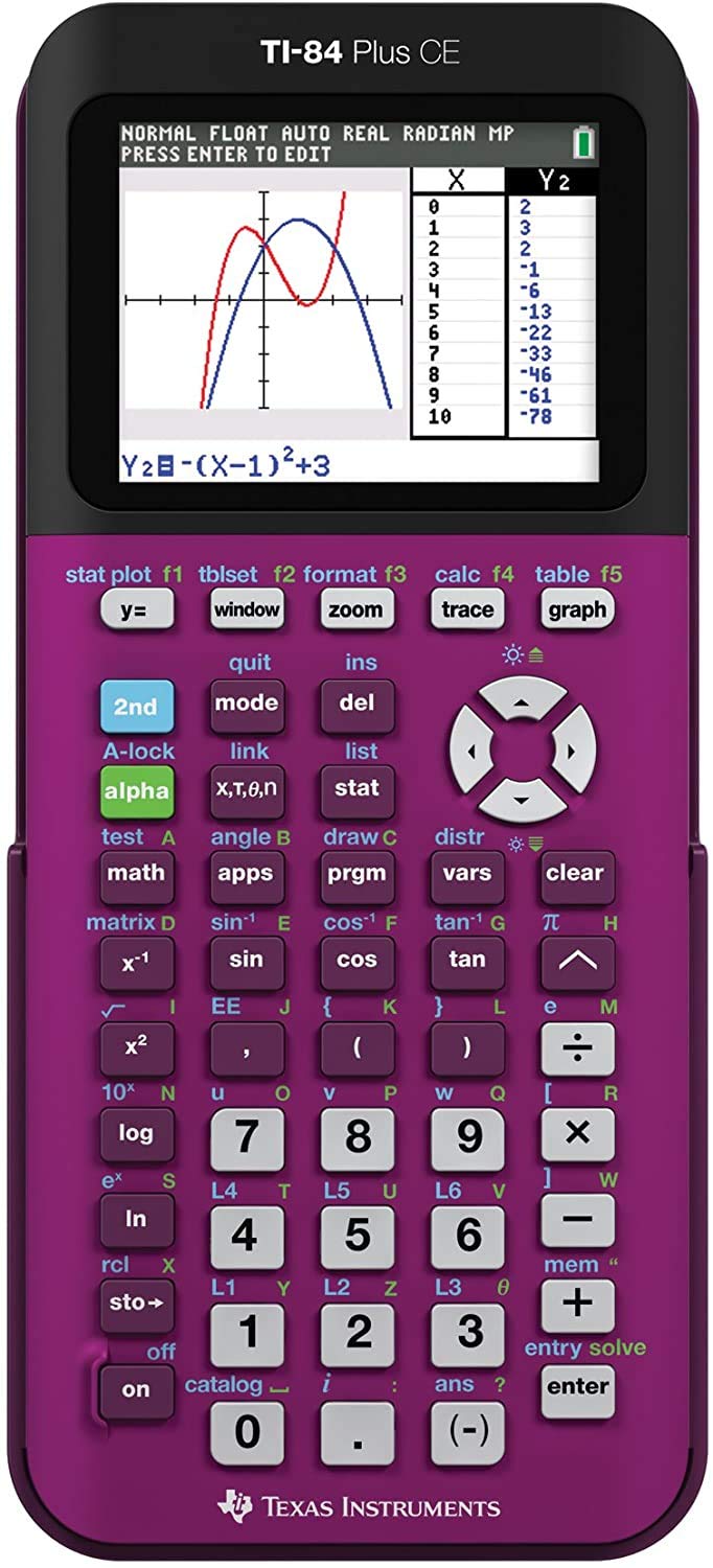 TI-84 Plus CE Graphing Calculator - Plum Color (Model 2425) for High School & College Math, Science, Engineering | Perfect for Algebra, Calculus, Statistics & STEM Classes
