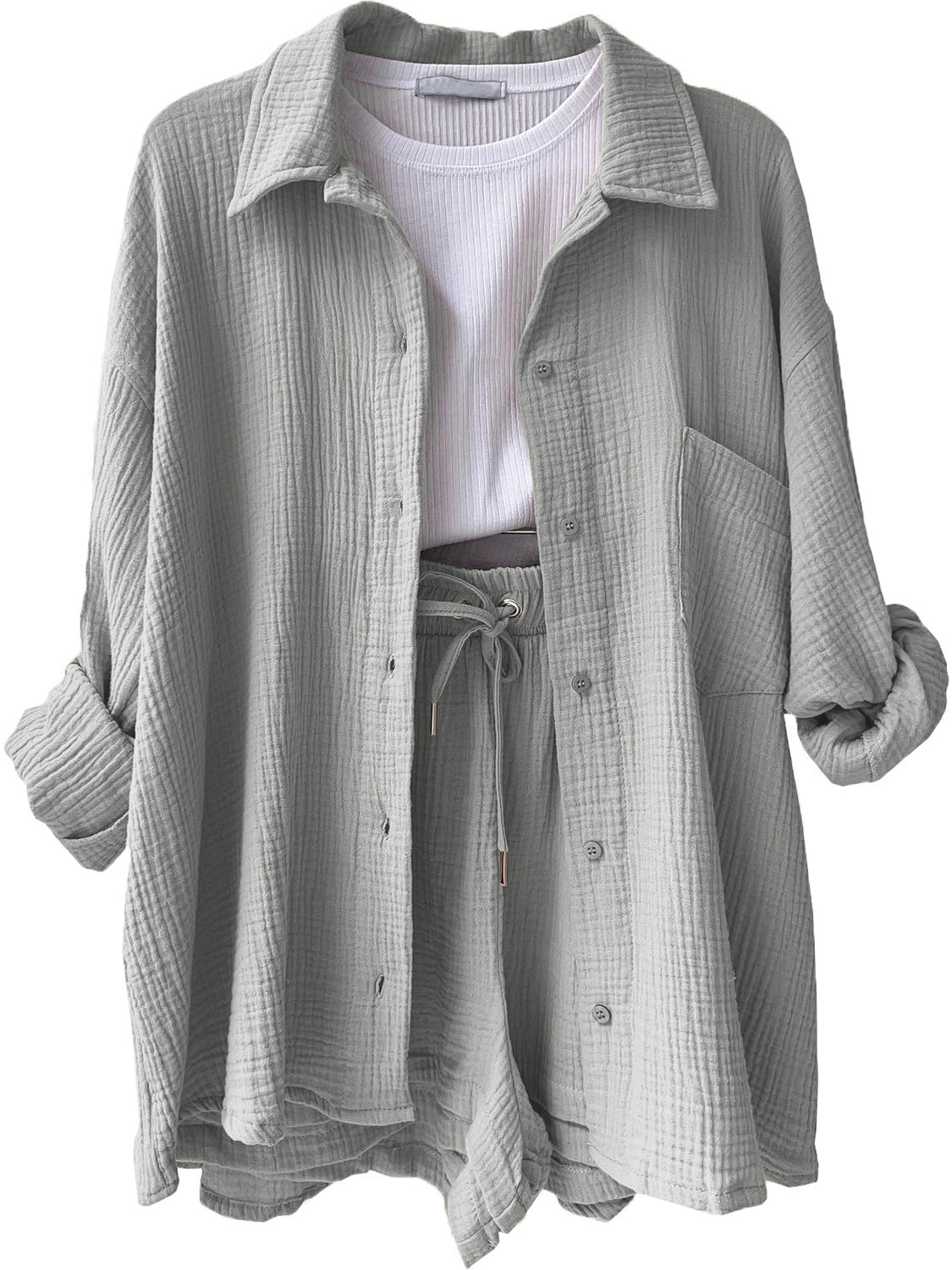 Stylish Texture Button Up Shirt & Drawstring Shorts Set for Men - Casual Summer Outfit for Beach, Travel and Streetwear Fashion