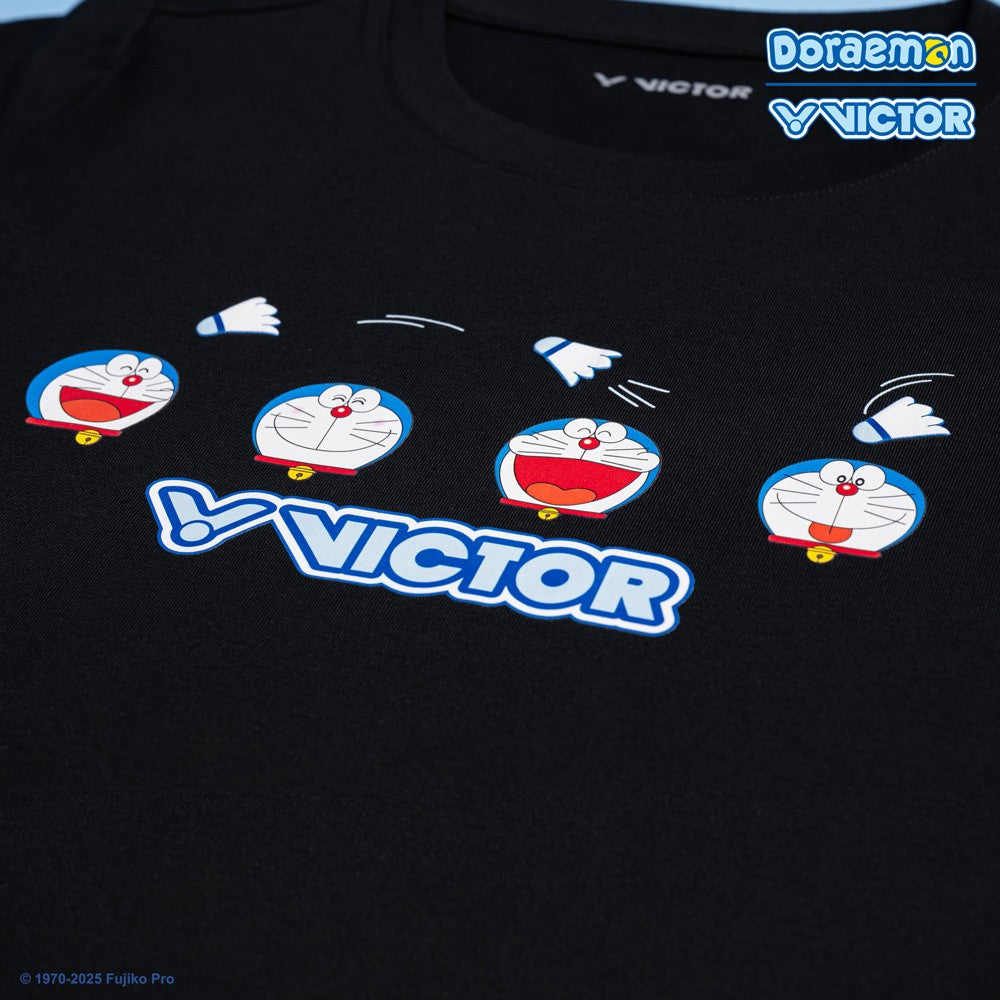 Victor x Doraemon Junior T-Shirt T 502JRDRM C - Black Anime Graphic Tee for Kids | Casual Wear & Cosplay Outfit