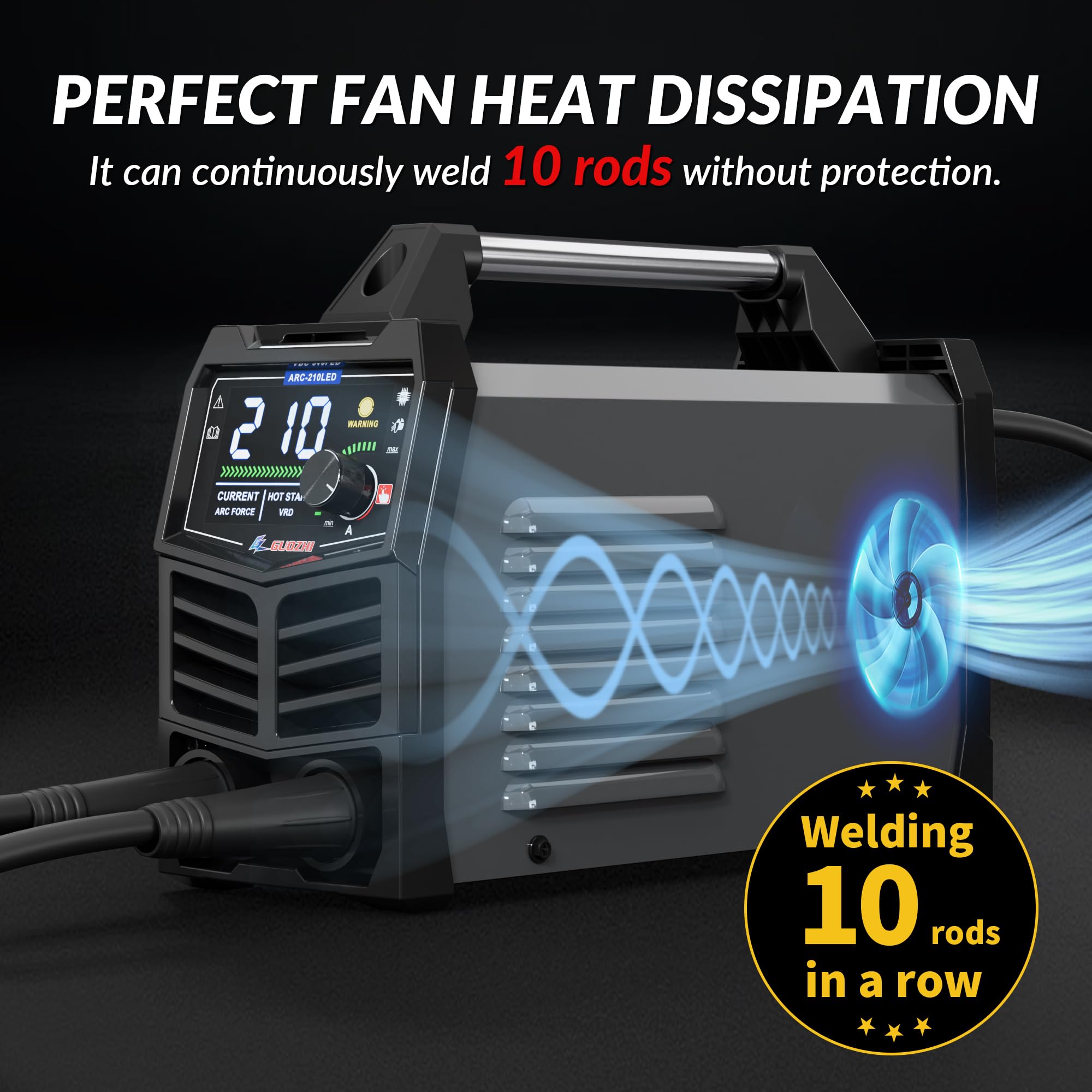 GZ GUOZHI 210Amp IGBT Inverter Welding Machine with Large LED Display - Dual Voltage 110V/220V, Portable MMA ARC Stick Welder with Hot Start - Ideal for Home DIY, Metal Fabrication, and Automotive Repairs