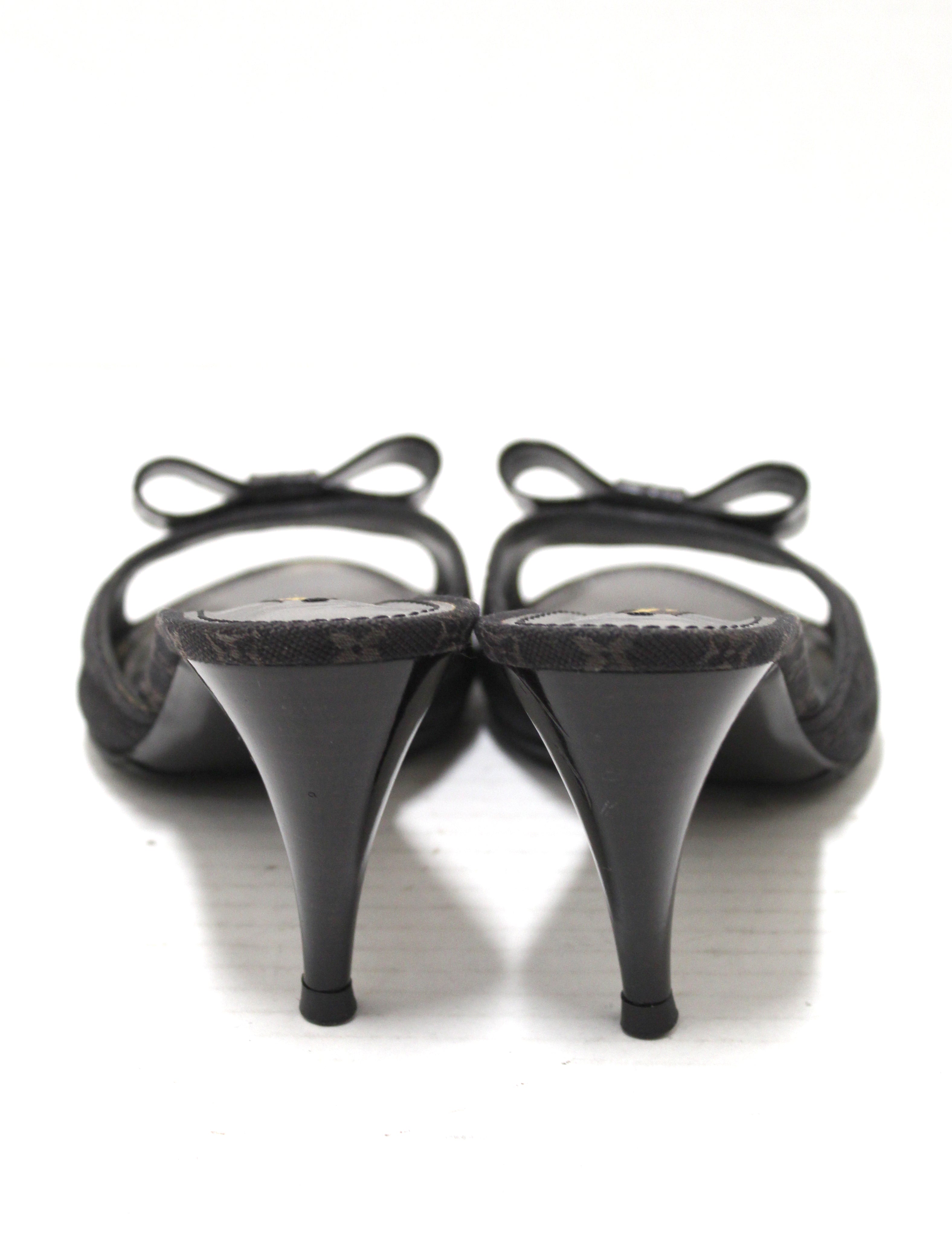 Authentic Louis Vuitton Black Monogram Denim Sandals Women Size 38 - Luxury Designer Summer Slides for Beach, Pool & Casual Outings