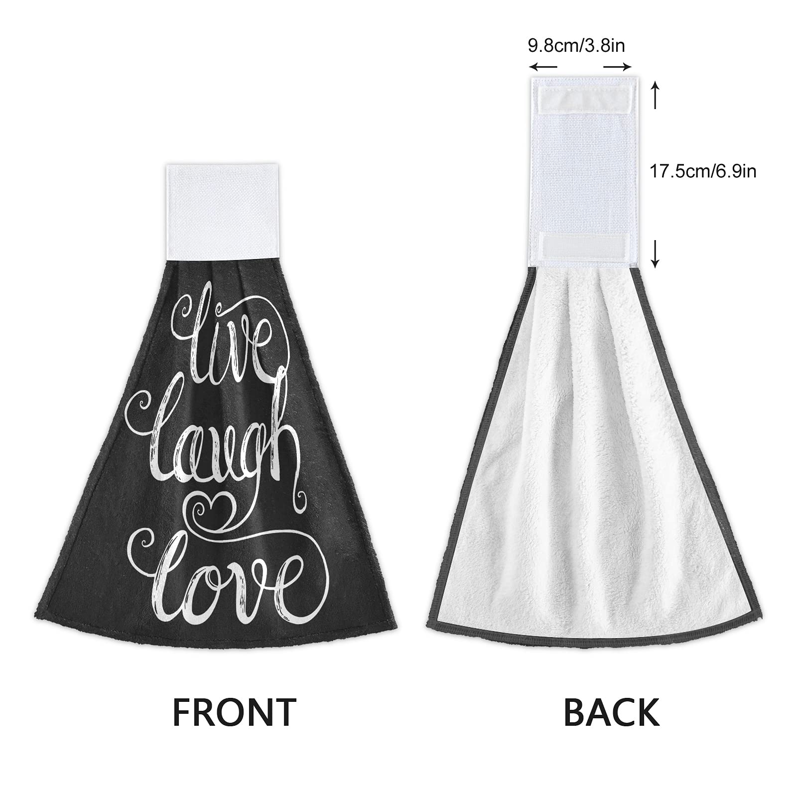 Black Heart Kitchen Hand Towels - 2 Pack Absorbent Hanging Towels with Loops for Bathroom & Kitchen Decor | Live Laugh Love Design | Perfect for Farmhouse, RV, and Home Use