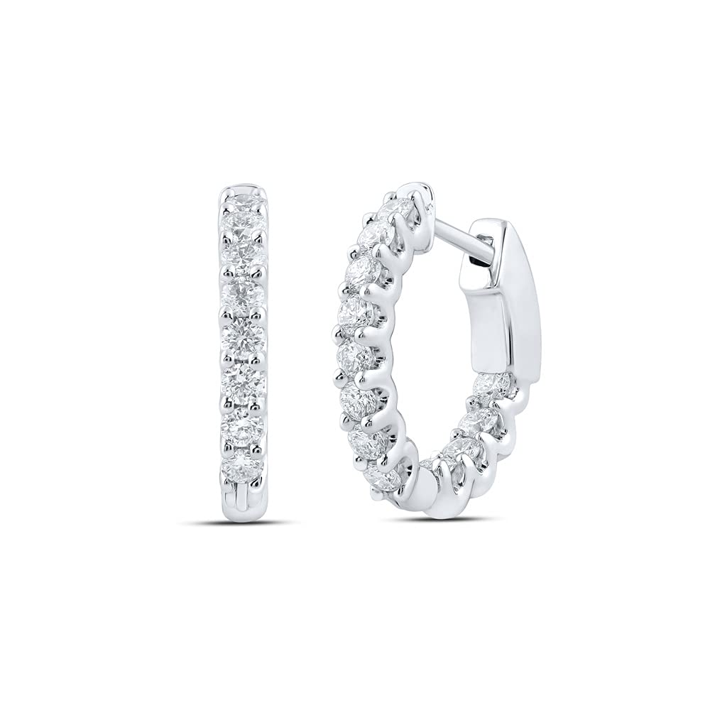 14K White Gold Inside-Outside Hoop Earrings with 1 CTW Diamonds | Elegant Everyday & Special Occasion Jewelry for Women