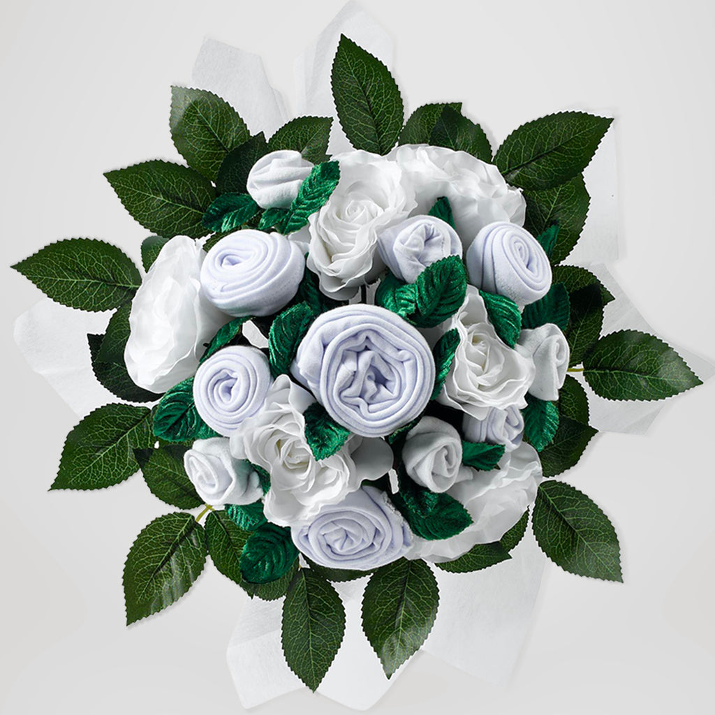 Luxury Rose Baby Clothes Bouquet with Personalized Teddy Bear Gift Set - Elegant White Baby Shower, Christening & Newborn Gift for Girls & Boys - Perfect for Baby Showers, Birthdays & Special Occasions