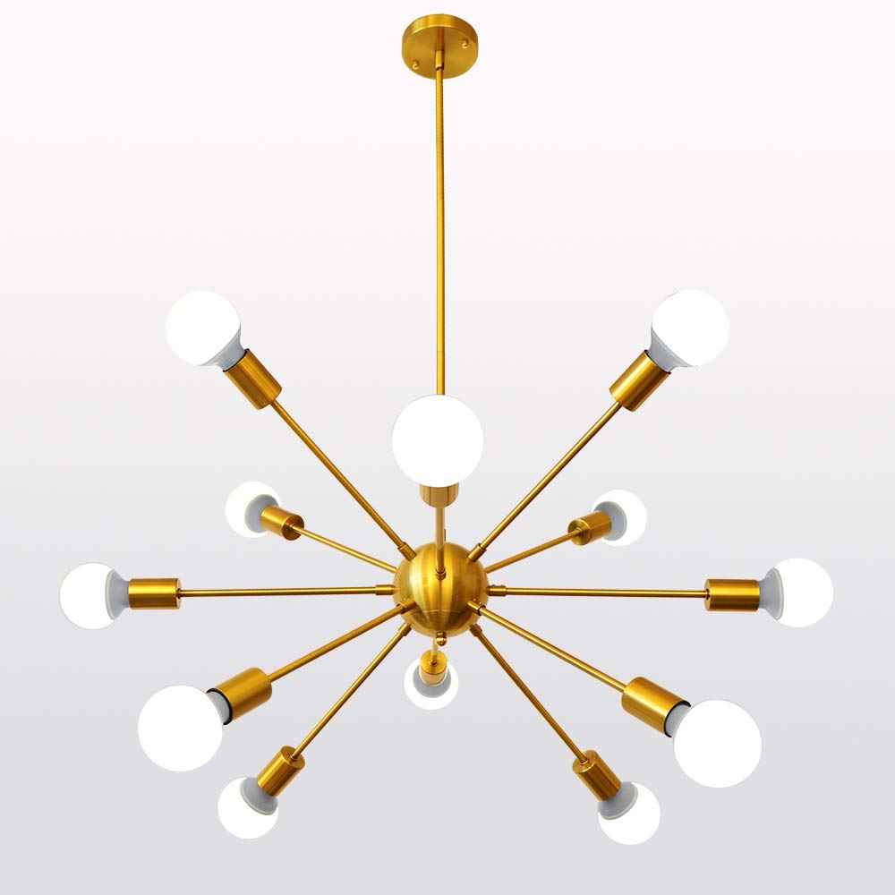 LynPon Gold Sputnik Chandelier - 12-Light Modern Adjustable Height Ceiling Fixture in Plated Gold for Dining Room, Living Room, Entryway, Foyer, Kitchen & Bedroom - Elegant Lighting for Home Decor and Special Occasions