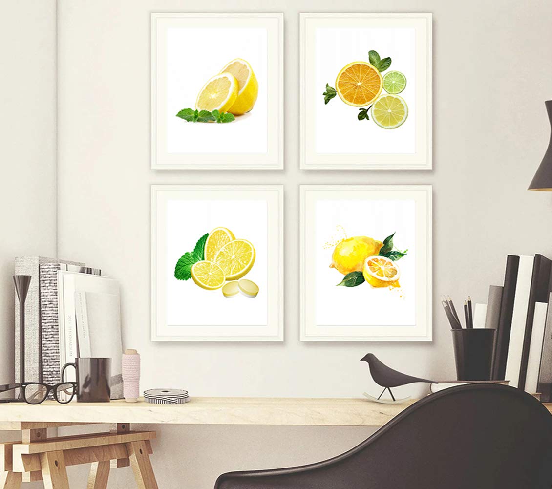TANXM 4 Lemon Art Prints - Kitchen & Restaurant Wall Decor 8x10