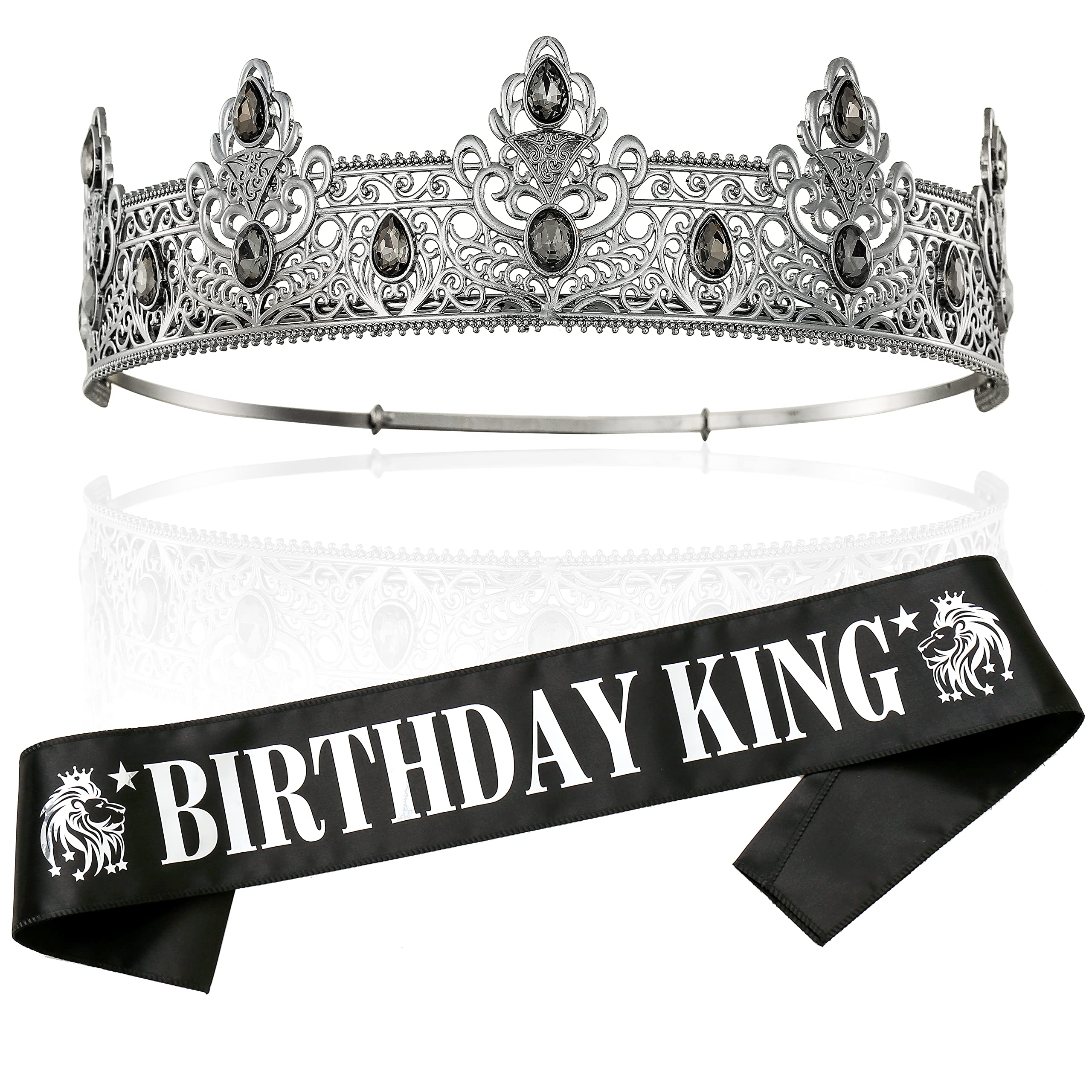 TITIKADI King Crown & Sash Set for Birthday Party - Black Birthday Decorations for Men, Adult Birthday Gifts, Royal Theme Party Supplies - Perfect for King Birthday Celebrations, Costume Parties & Special Events