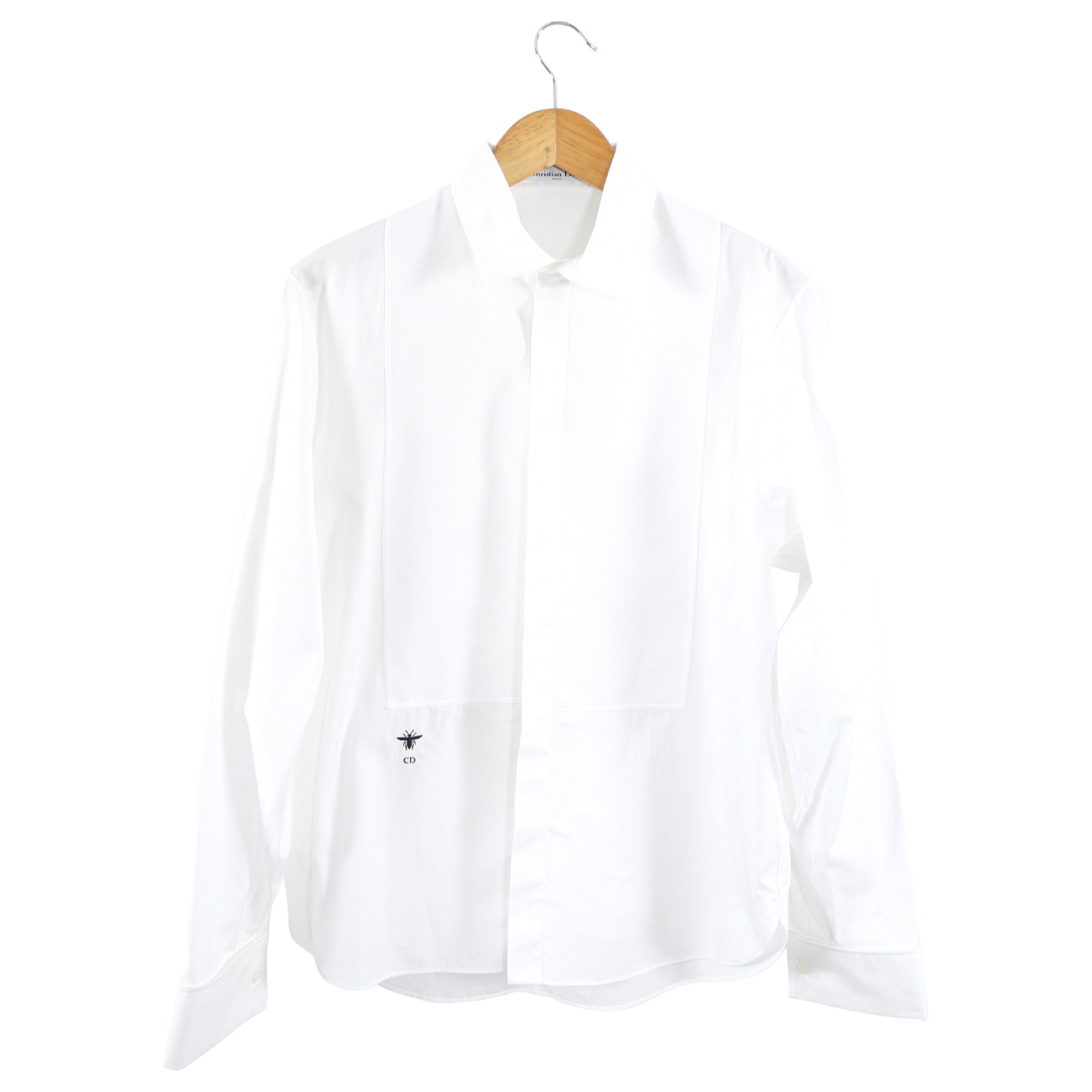 Christian Dior White Collared Tuxedo Bib Shirt Women's Size FR40 / US8 - Elegant Formal Wear for Weddings, Parties & Special Occasions