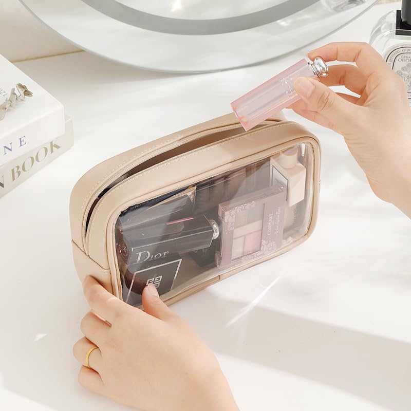 Clear Small Makeup Bag for Women - Travel Cosmetic Organizer with Zipper - Perfect for Purse, Toiletries & Accessories Storage (White) | Ideal for Travel, Gym & Daily Essentials Organization