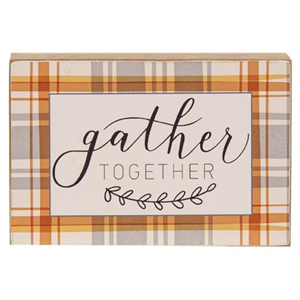 Gather Together Plaid Wooden Box Sign - Rustic Farmhouse Decor for Wall, Shelf or Mantel - Perfect for Family Gatherings, Holidays & Home Decor