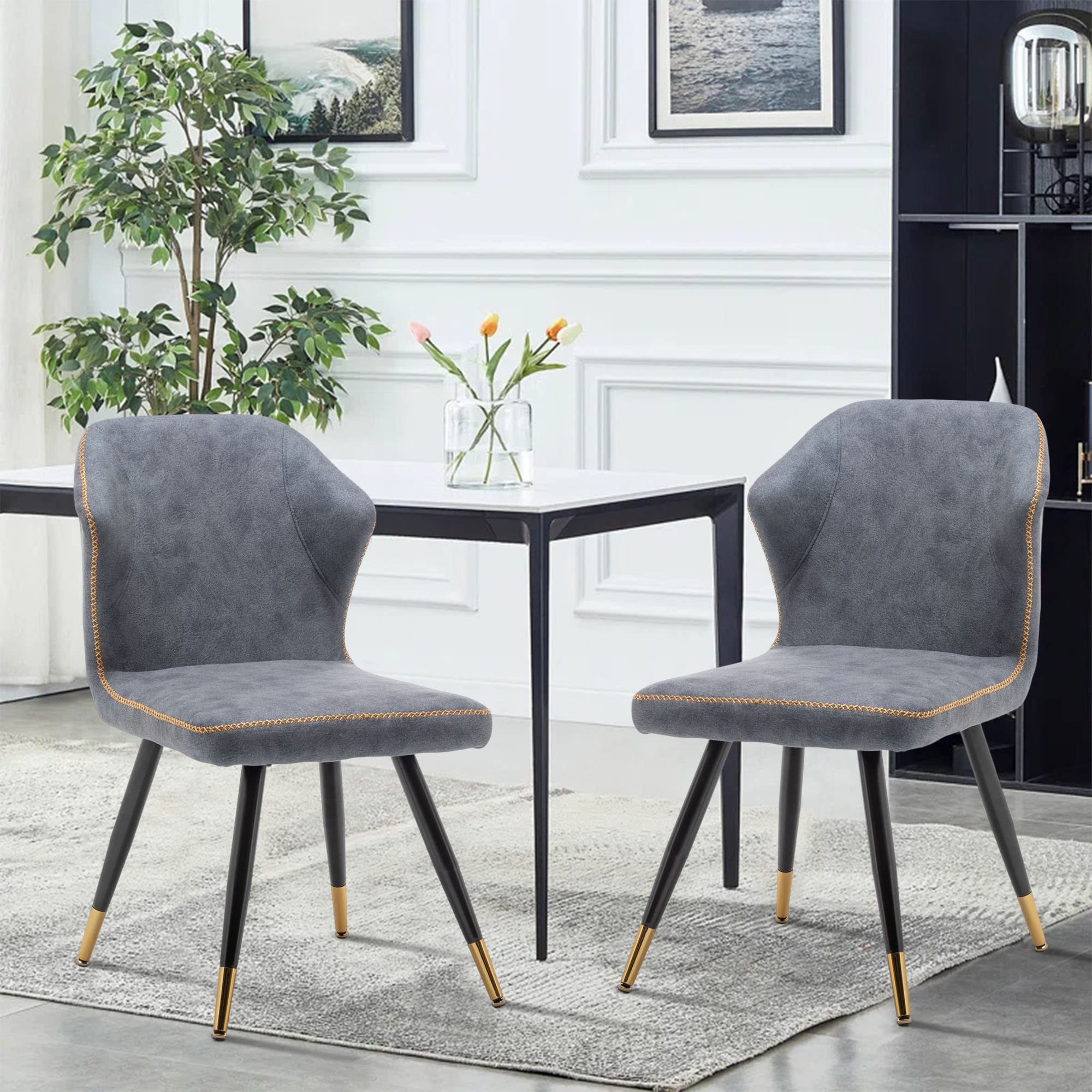 WENTMENT 2-Piece Upholstered Dining Chair Set with Sturdy Metal Legs - Comfortable Kitchen Chairs for Living Room, Office & Bedroom (Dark Grey) - Perfect for Small Spaces, Breakfast Nooks & Compact Dining Areas