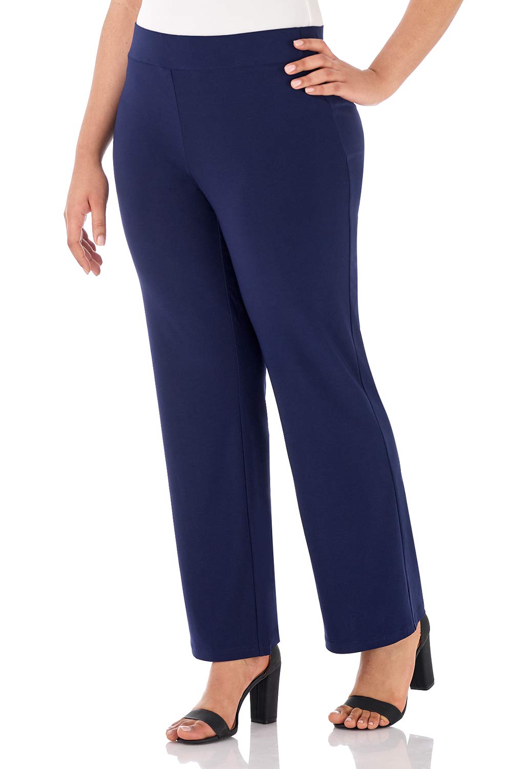 Rekucci Classic Soft Knit Straight Leg Pants for Plus Size Women - Comfortable Travel & Work Pants for Curvy Figures - Perfect for Business Trips, Office Wear & Casual Outings