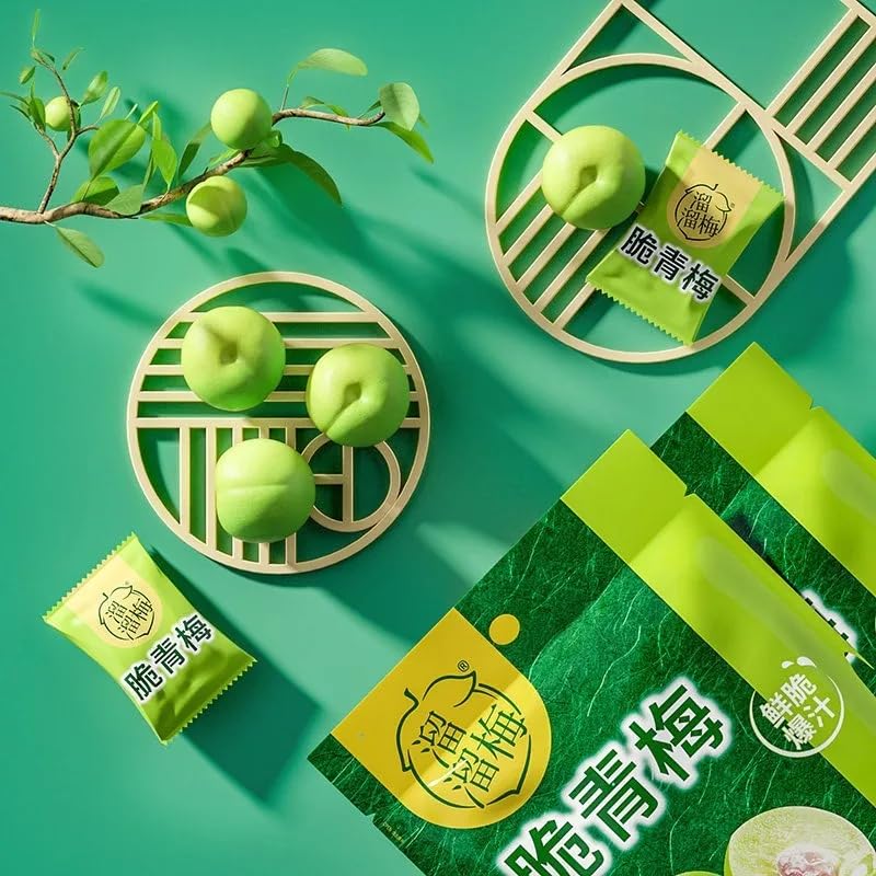 Sour Sweet Crispy Green Plums - 200g per Bag | Vegan Healthy Snacks | Dried Fruit Candy for Office, Travel & Movie Nights (Pack of 2)