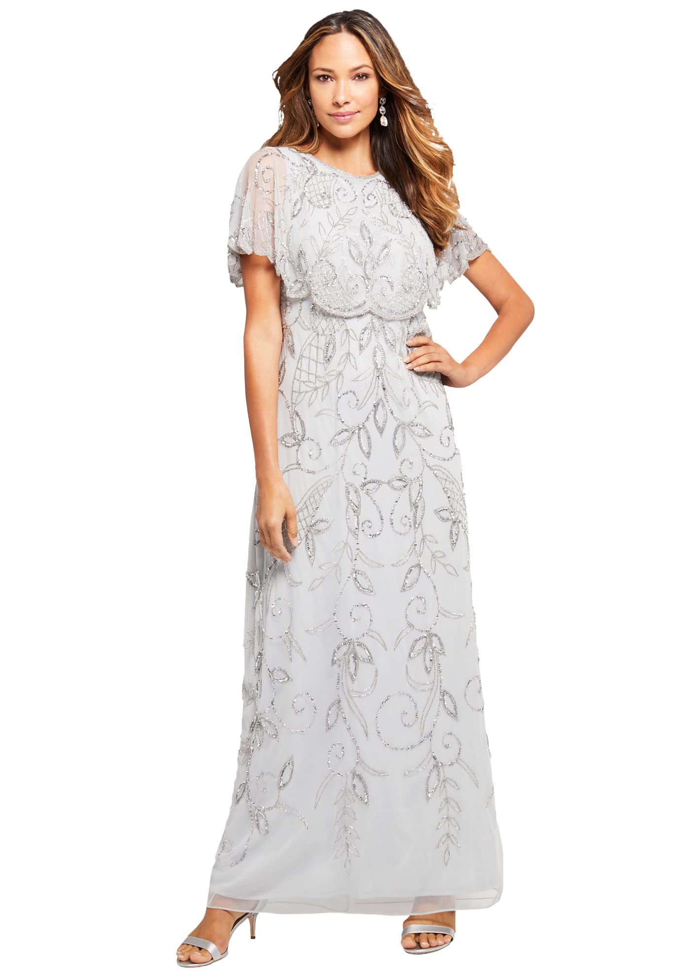 Roamans Women's Plus Size Beaded Formal Evening Gown with Capelet - Elegant Maxi Dress for Weddings, Galas & Special Occasions