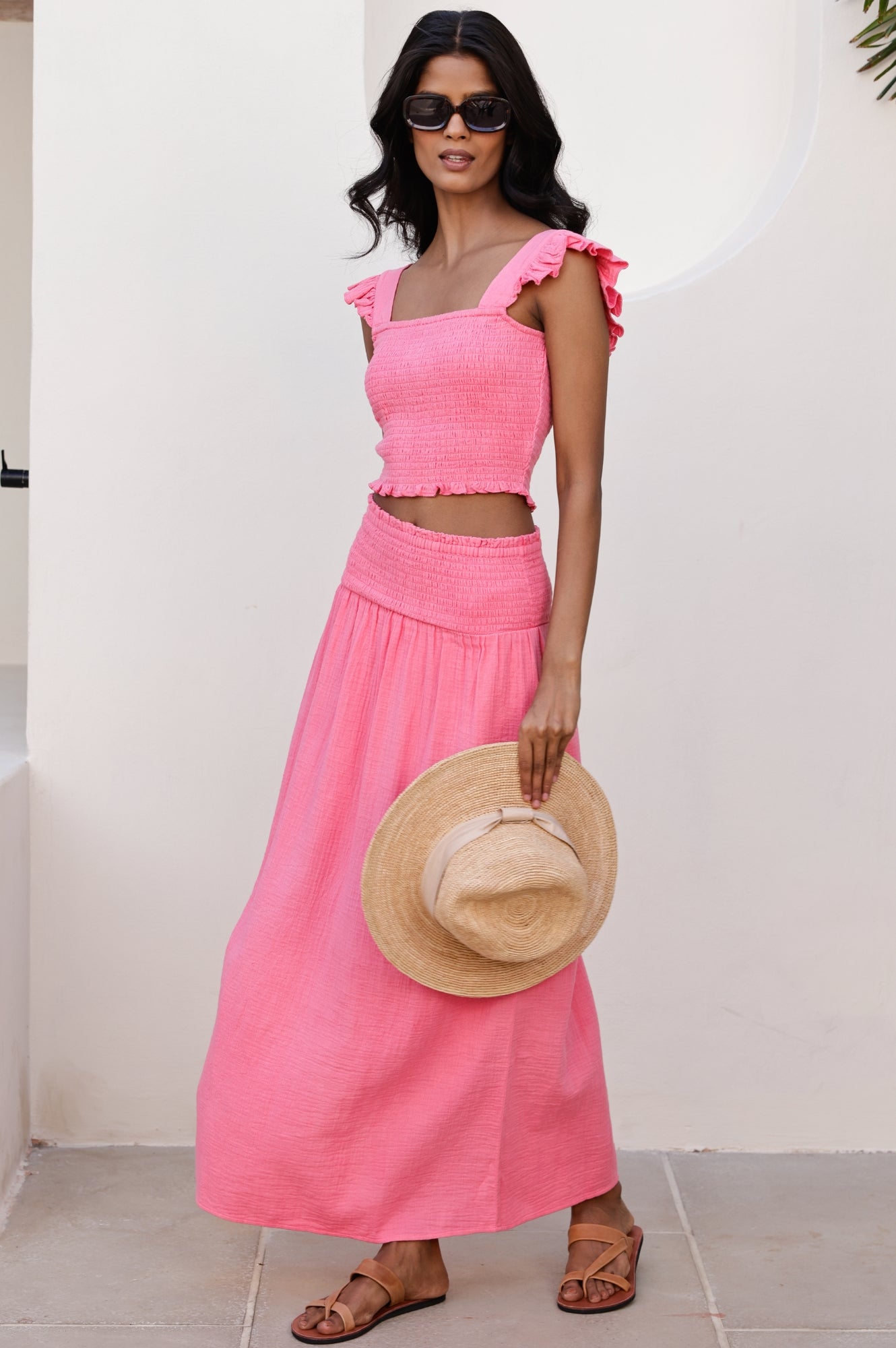 Brady Cheesecloth Skirt - Flowy Boho Summer Skirt in Pink Lemonade Color for Beach, Festival & Casual Wear