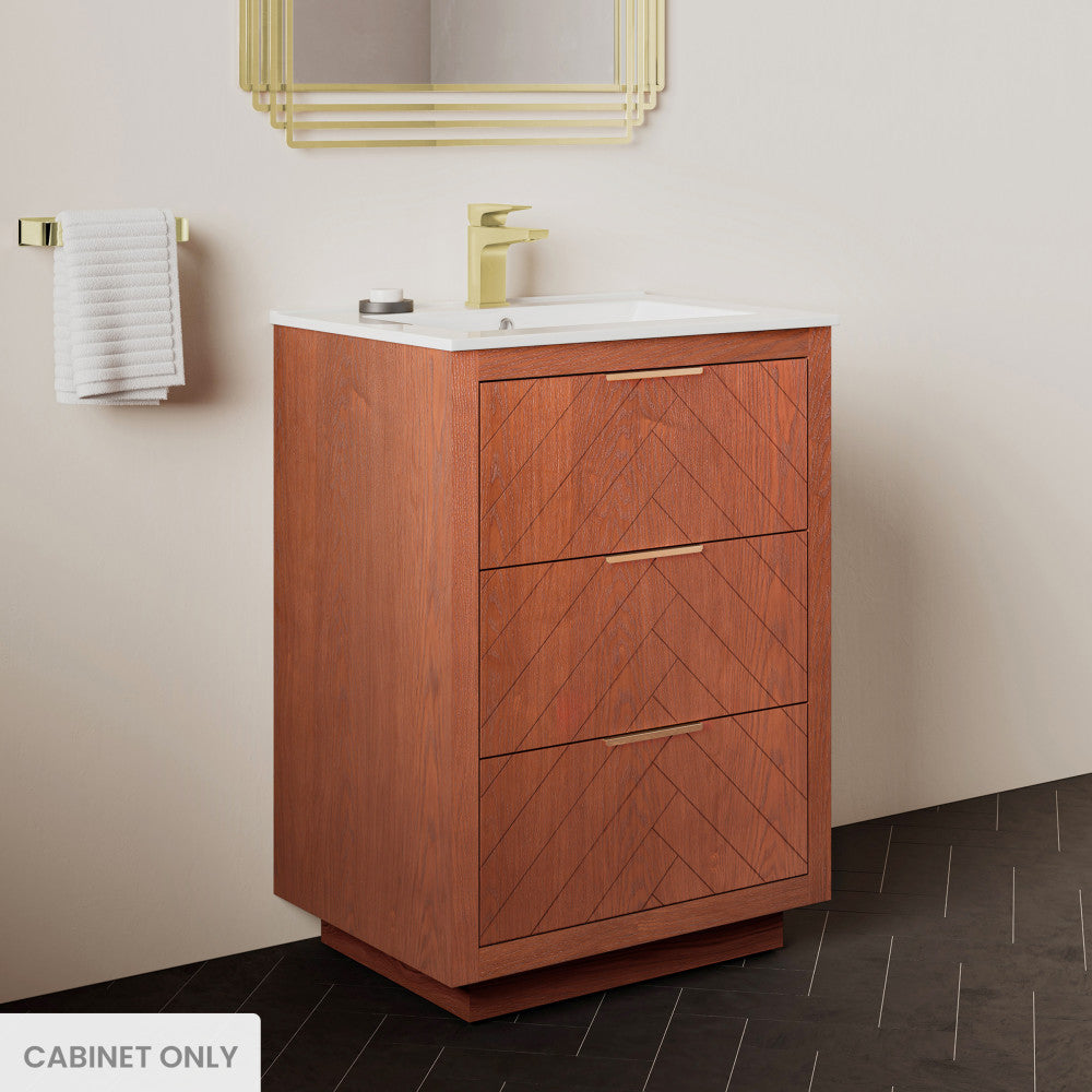 Daxton 24 Inch Freestanding Bathroom Vanity Cabinet - Brown Oak Finish, No Top Included | Perfect for Modern Bathroom Renovations & Small Space Solutions