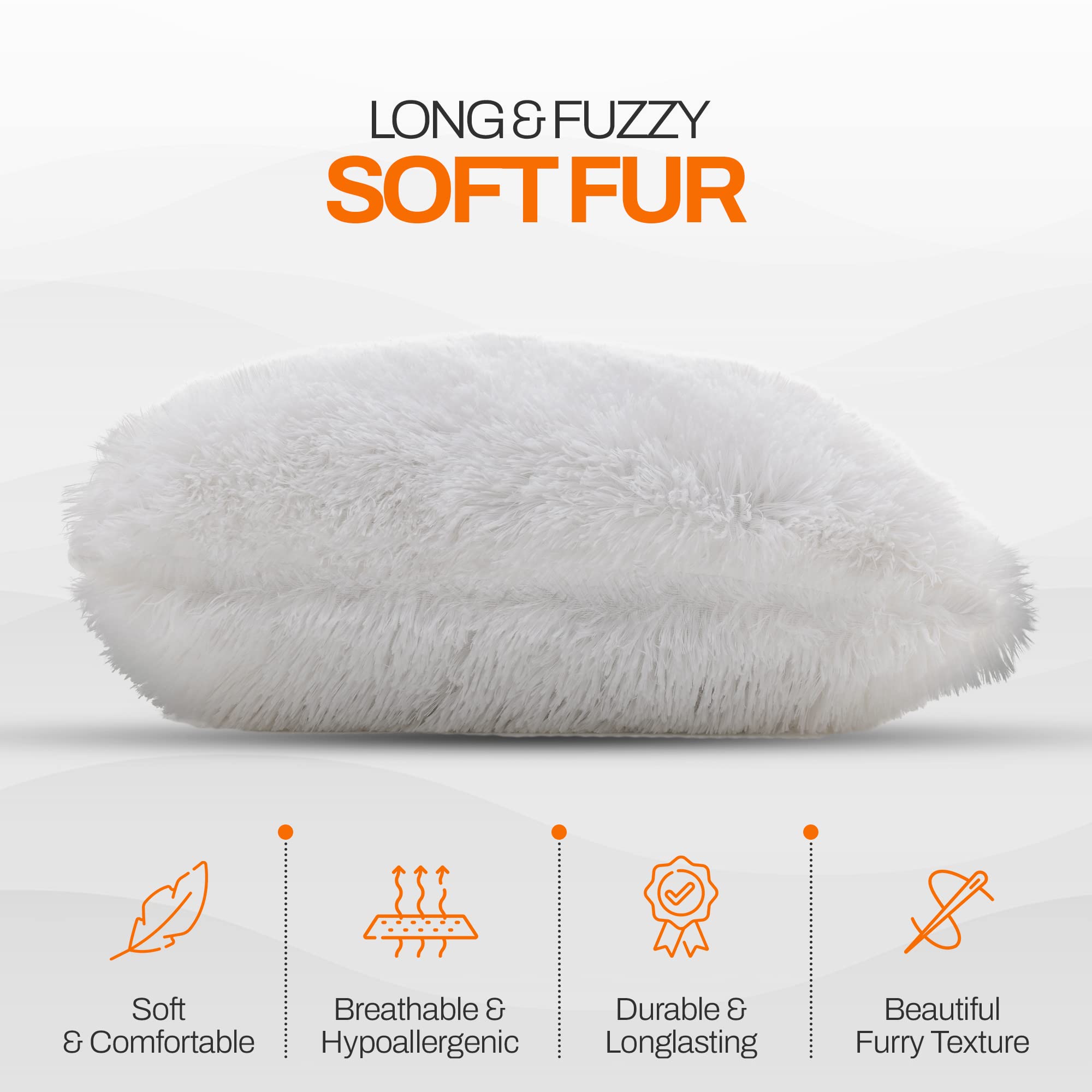 Soft Shaggy Faux Fur Throw Pillows Set of 2 (20x20 Inches) - Cozy Long Hair Decorative Cushions with Inserts for Sofa, Bed & Home Decor - Perfect for Living Room, Bedroom & Dorm - White