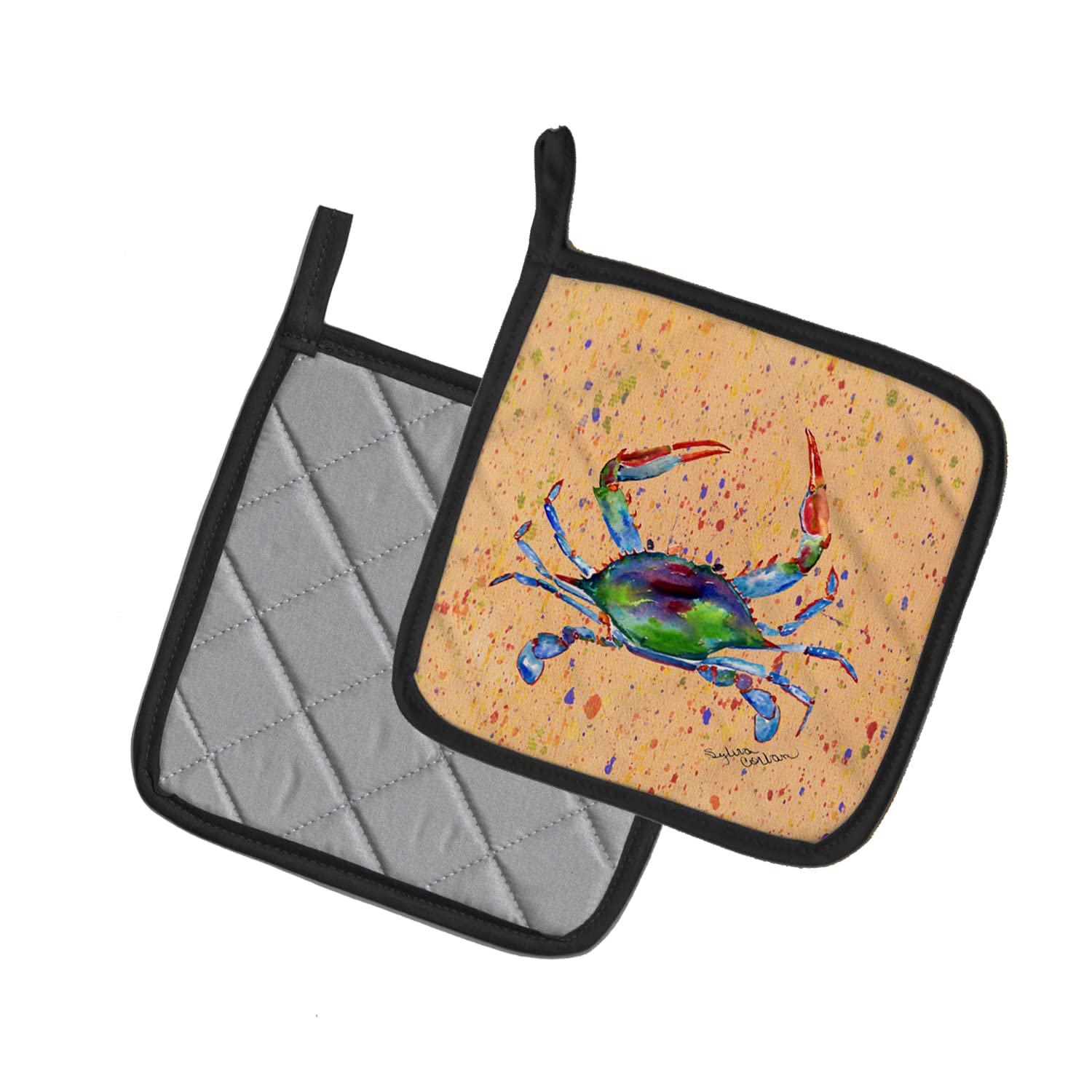 Caroline's Treasures Crab-Themed Heat Resistant Pot Holders Set - 7.5x7.5 Inch Kitchen Oven Mitts for Cooking, Baking, BBQ & Grilling - Perfect for Seafood Lovers & Coastal Home Decor