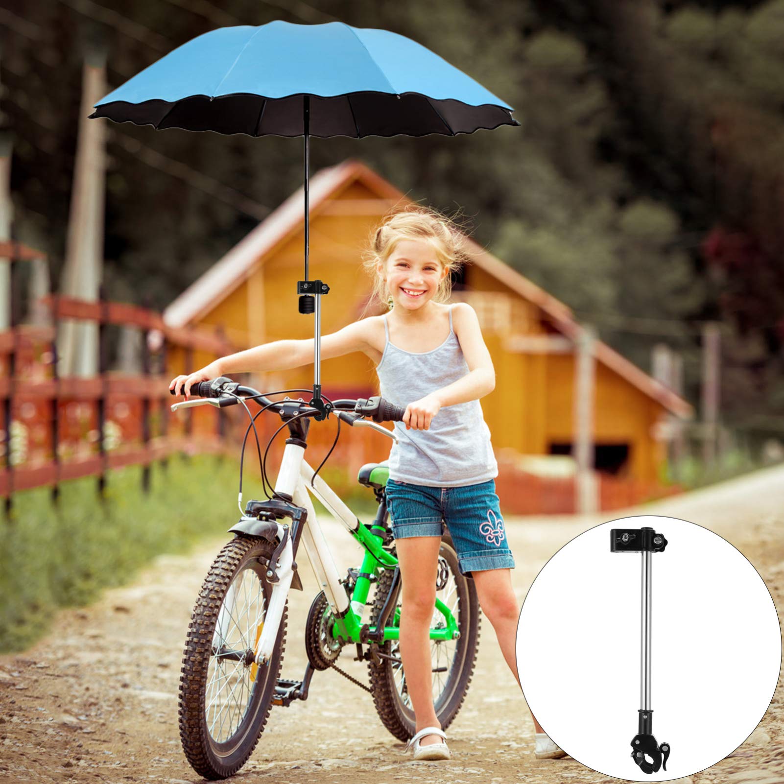 Wakauto Universal Bike Stand & Umbrella Holder - Adjustable Bicycle Mount for Strollers, Wheelchairs & More - Durable Black Frame for Outdoor Cycling, Walking & Picnics