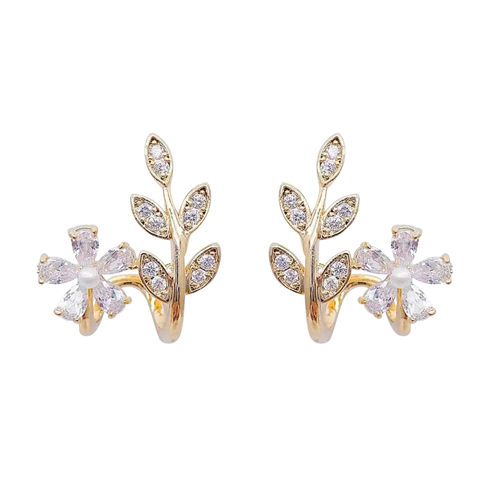 Micro Set Zirconia Leaf and Flower Earrings for Women & Teens - Minimalist Piercing Studs, Threader Earrings - Trendy Jewelry for Daily Wear, Parties & Gifts