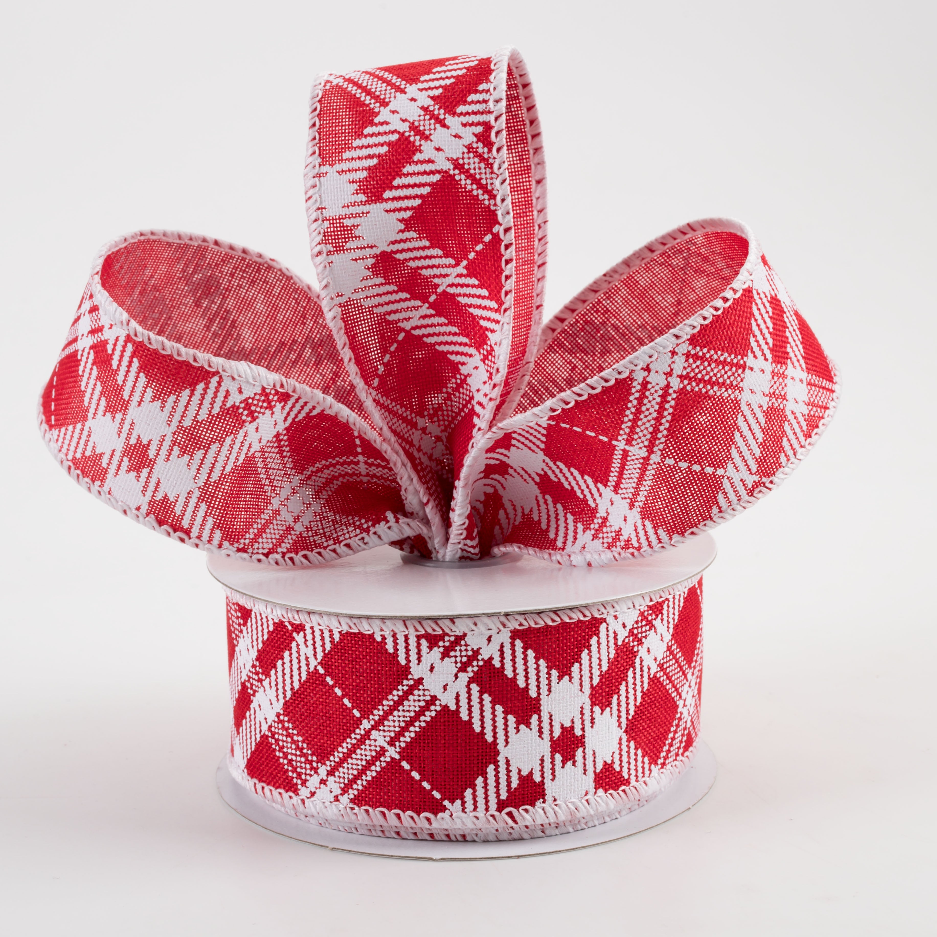 1.5 Inch Linen Hazel Diagonal Plaid Ribbon - Red (10 Yards) for Gift Wrapping, Crafts, and DIY Decorations