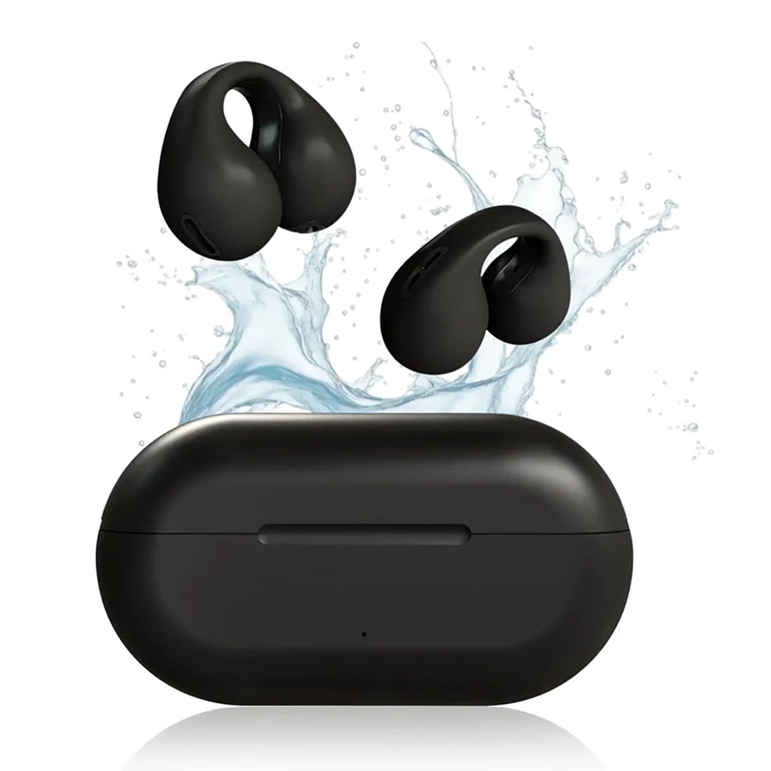 Yesnero Waterproof Open Ear Bone Conduction Headphones - Bluetooth 5.3 Sports Ear Clip Earbuds with Noise Canceling for Running, Swimming & Shower Use (Black)