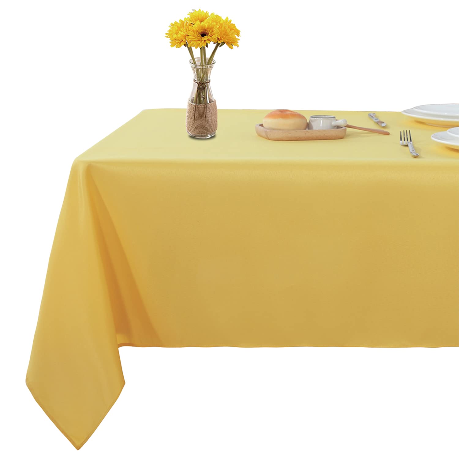 Fitable 70x120 Inch Rectangle Tablecloth - Stain & Wrinkle Resistant Washable Polyester Table Cover for Dining, Buffet Parties, Camping - Yellow Decorative Fabric Tablecloth for Indoor & Outdoor Events