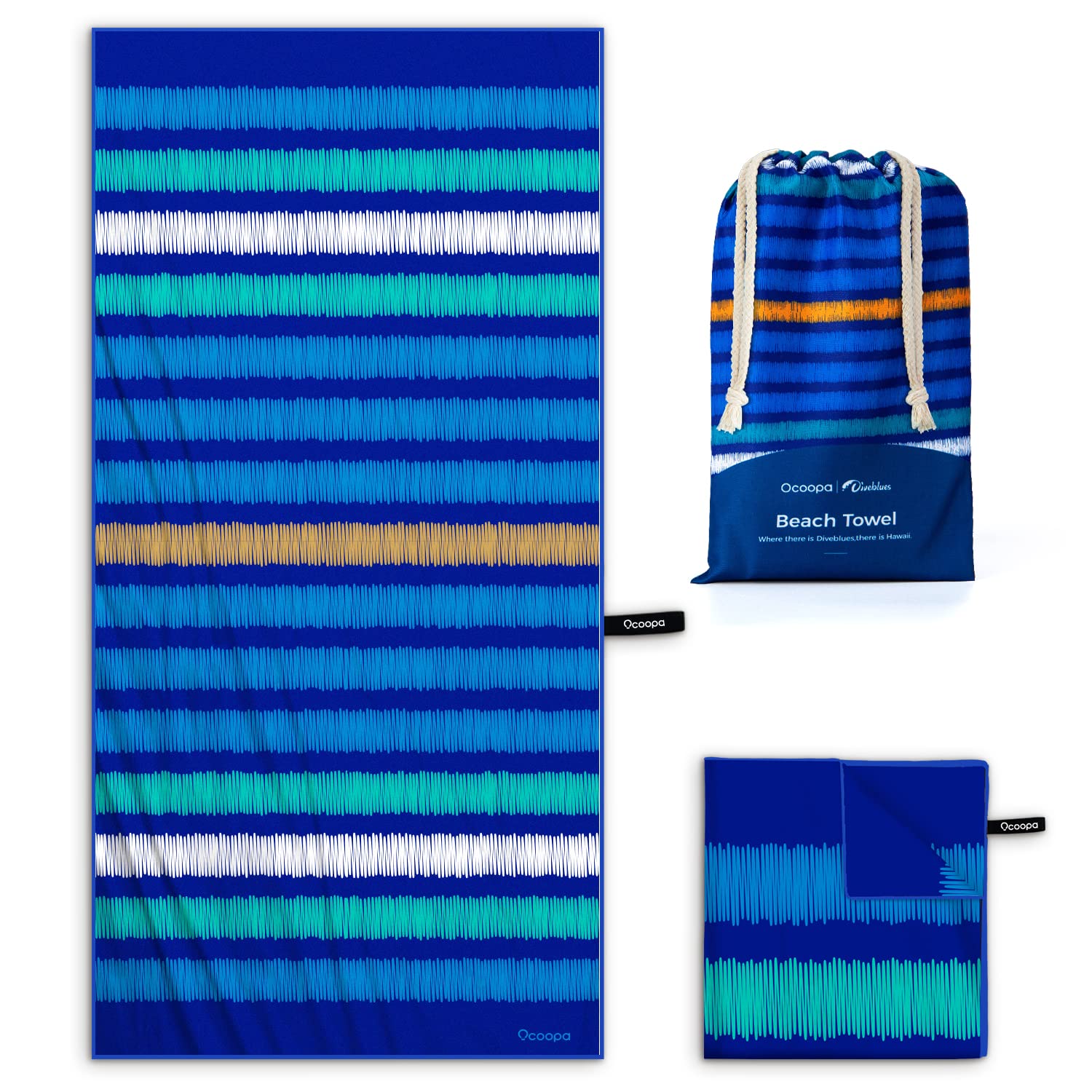 OCOOPA Quick Dry Sand Free Beach Towel - Compact Lightweight Travel Towel with Carry Bag - Perfect for Swimming, Camping, Vacation & Outdoor Activities