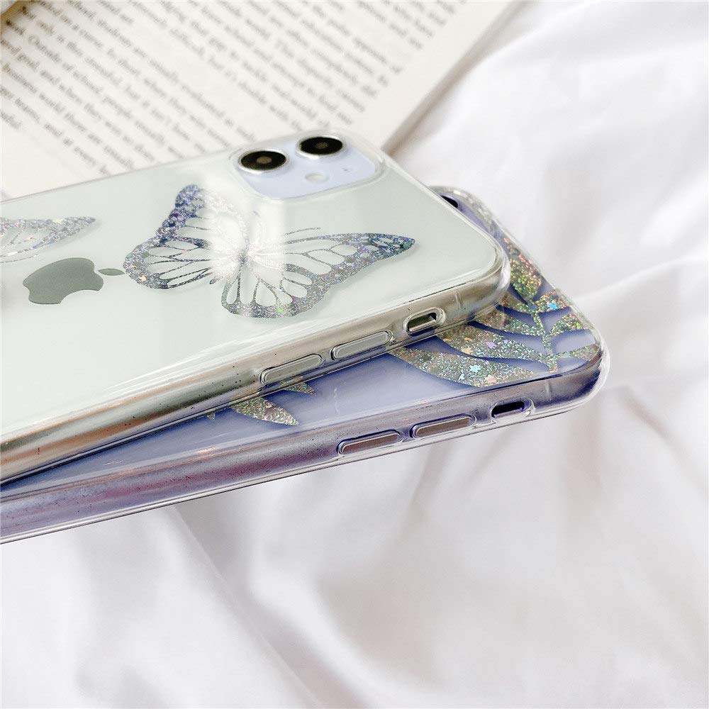 iPhone 12 Pro Max Case with Screen Protector - Clear Glitter TPU Electroplated Cover, Cute Butterfly Design for Women & Girls | Trendy Slim Protective Phone Case for Everyday Use & Gift Giving