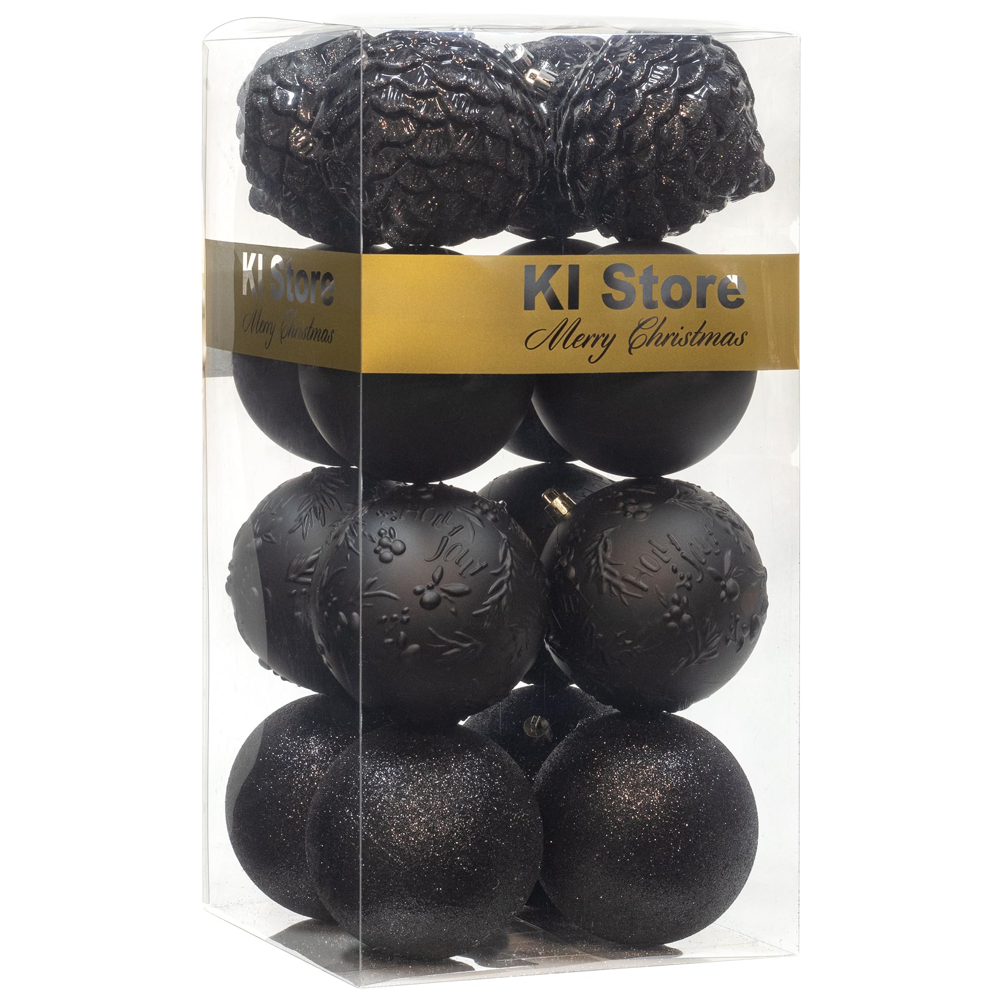 KI Store Large 4-Inch Shatterproof Christmas Tree Ball Ornaments - 16pcs Black Holiday Decorations for Xmas Trees, Weddings & Home Decor | Perfect for Christmas, Halloween & Party Decorating
