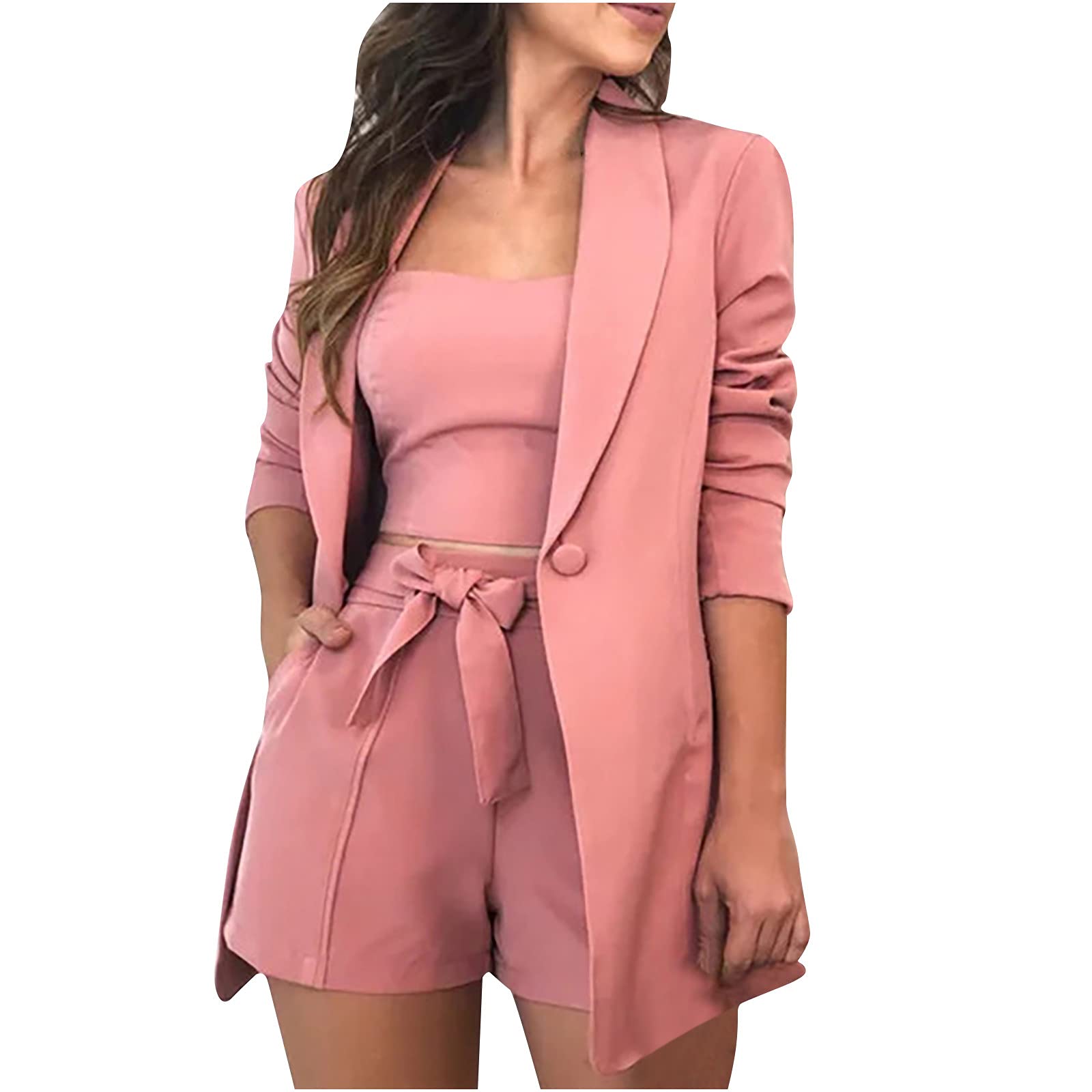 Women's Fall Winter Blazer & Tank Top Set - Office Wear, Vest, Pants & Shorts Outfit - 2022 Fashion Coat Set for Work & Casual Occasions