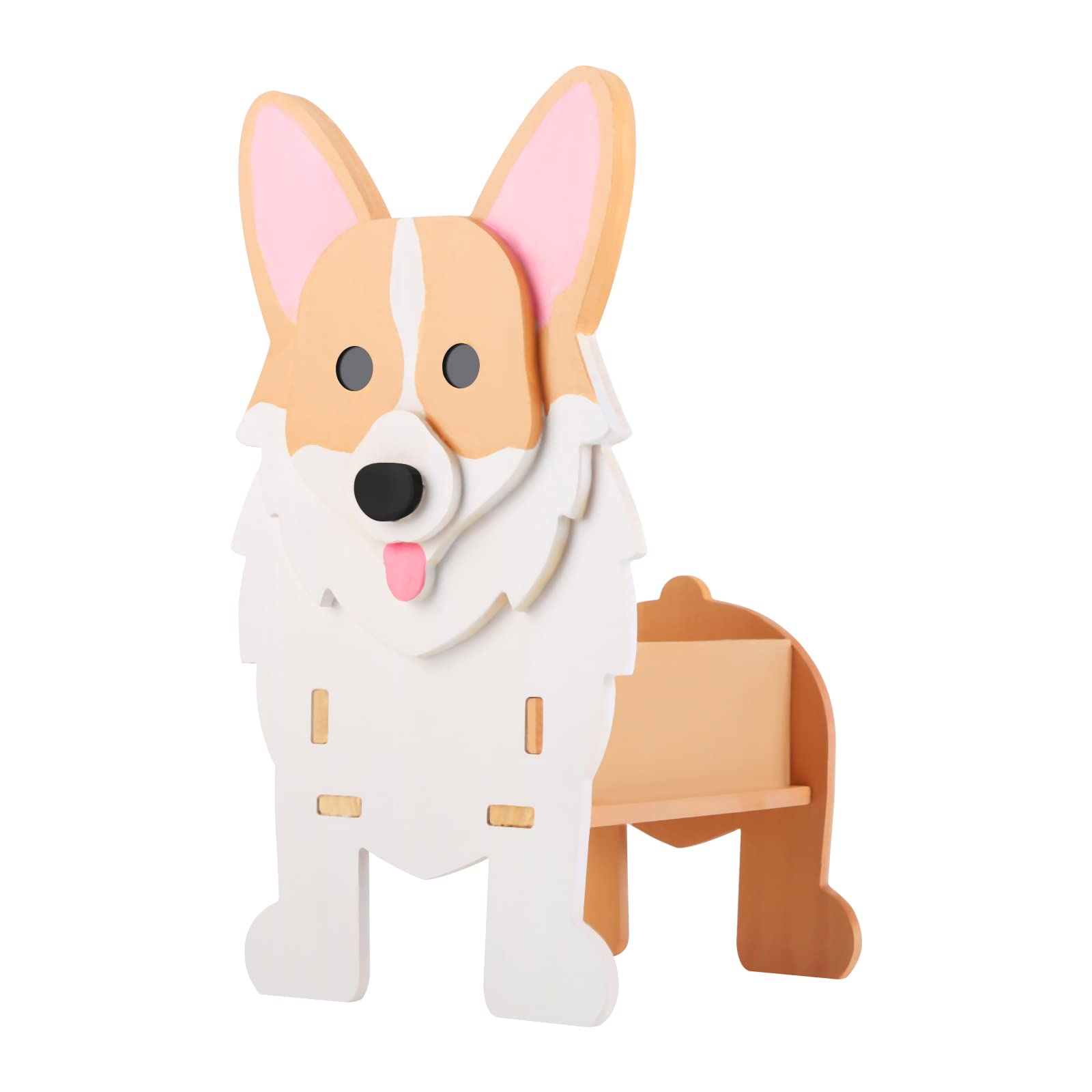 Cute Cartoon Corgi Shaped Dog Planter Pot - Wooden Succulent & Flower Planter for Home, Garden, Yard Decor | Perfect for Living Room, Office Desk & Gift Idea