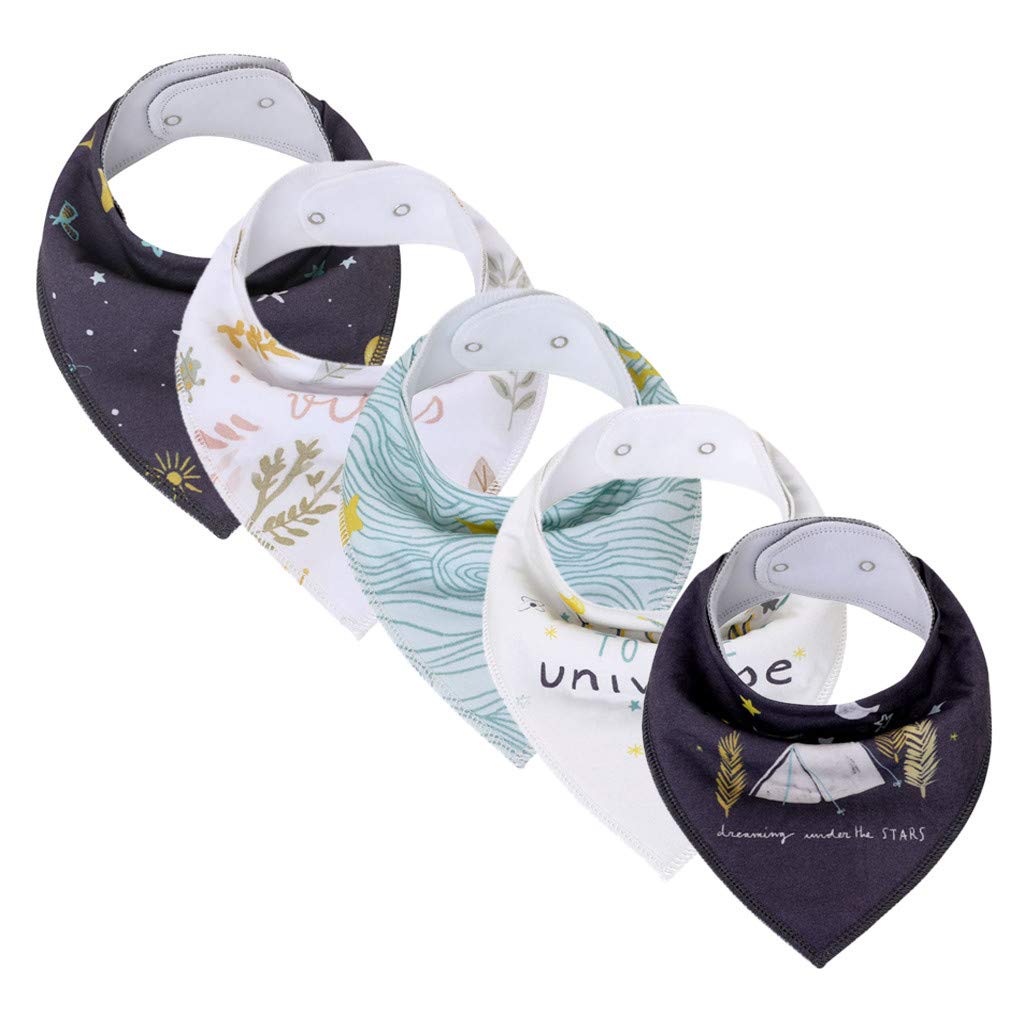 **Newborn Baby Cartoon Feeding Bibs - Soft Folding Triangle Scarf Drool Bibs Set of 5 (White) - Perfect for Mealtime, Nursing & Drool Protection**