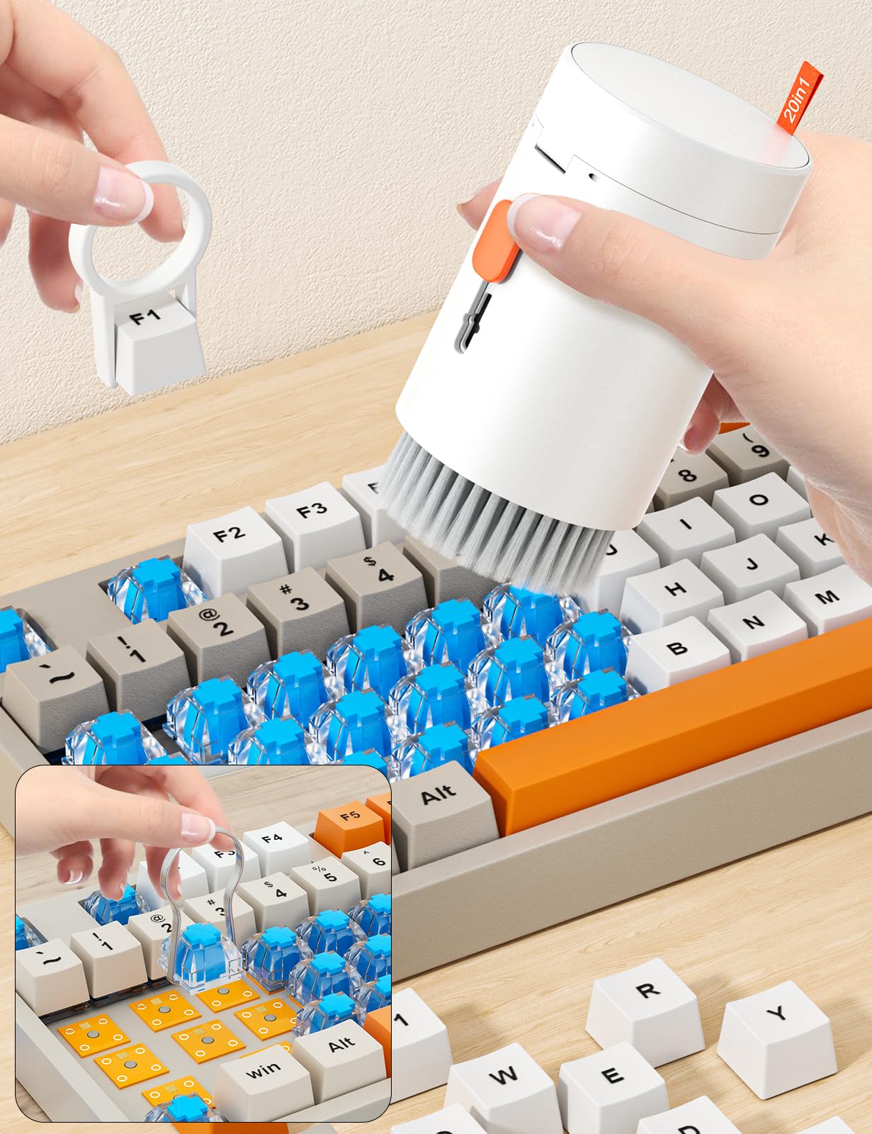Tounee 20-in-1 Electronics Cleaning Kit - Retractable Big Brush, 2.5ml Mist Spray - Perfect for Keyboard, Phone, Tablet, PC Monitor, TV & Camera Lens - Portable White Cleaning Tool for Home & Office Use