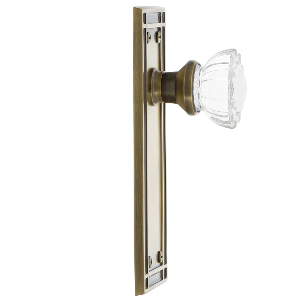 Vintage Mission Plate with Crystal Glass Knob - Double Dummy Antique Brass Cabinet Hardware for Kitchen & Bathroom Renovation