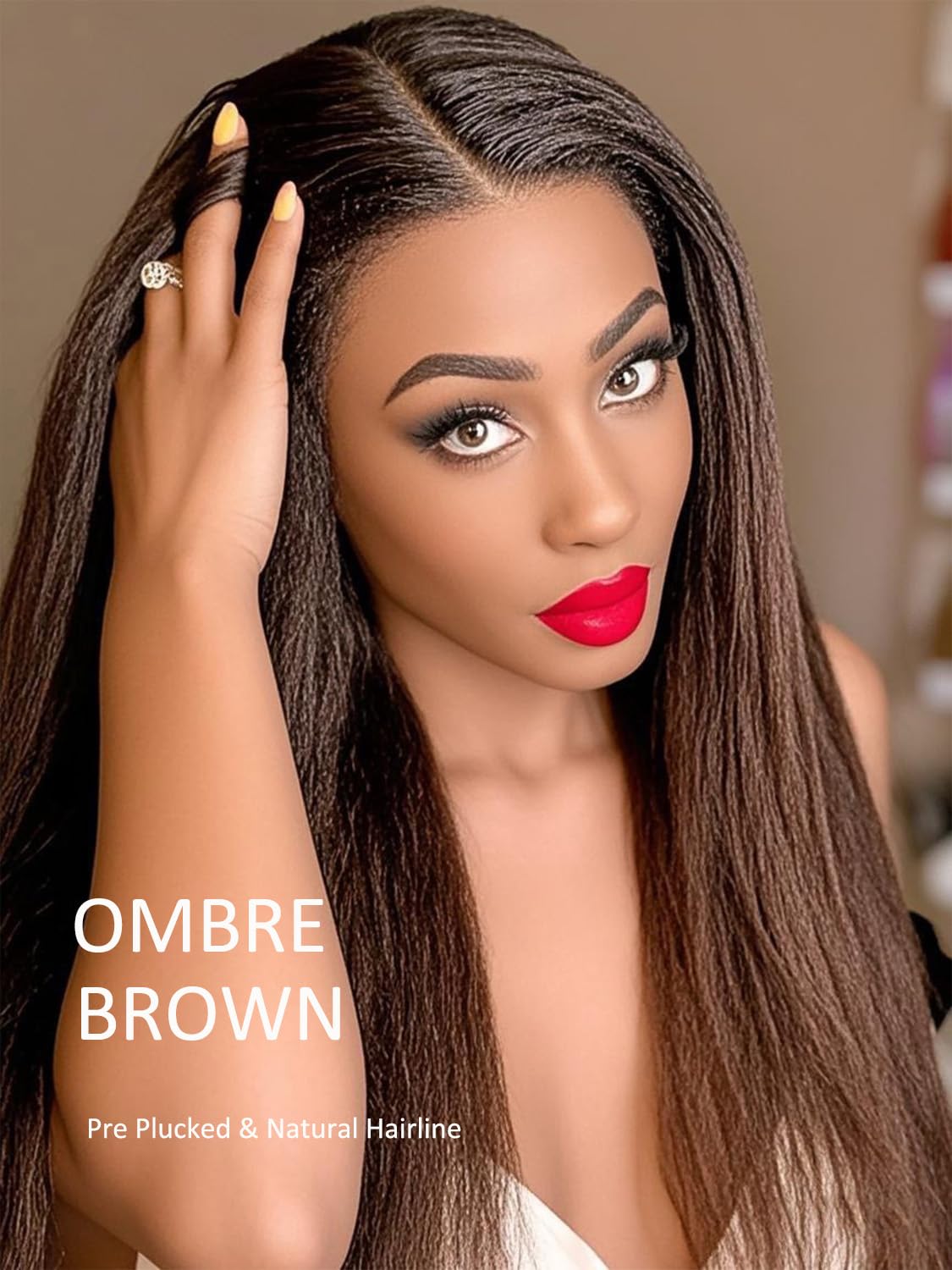 13x4 HD Lace Front Wig Human Hair - Ombre Kinky Straight Pre Plucked with Baby Hair for Black Women | 20 Inch Yaki Straight Lace Frontal Wigs | Perfect for Daily Wear, Parties & Special Occasions