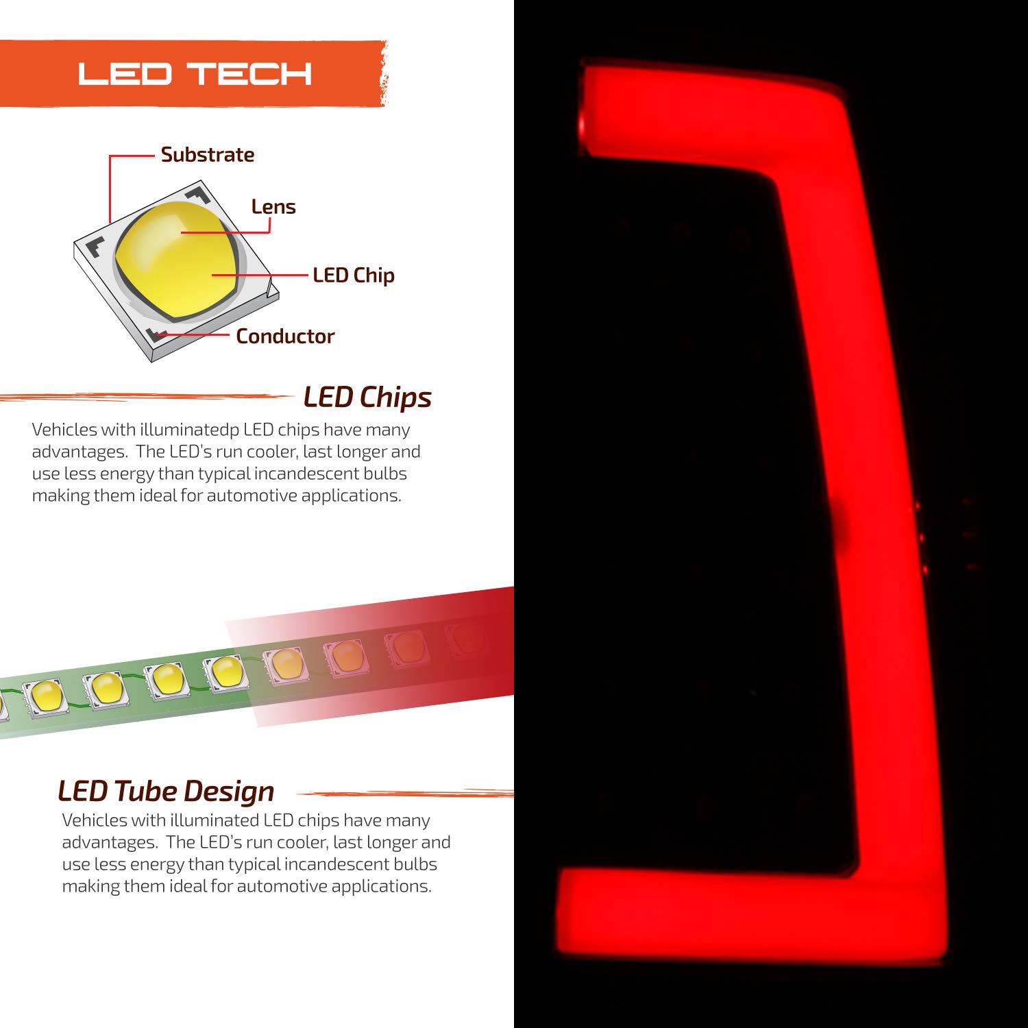 AKKON Red Chrome LED Tail Lights Brake Lamp for 2003-2006 Chevy Silverado 1500/2500/3500/1500HD/2500HD & 2007 Classic [C-Tube Design] - Fleetside Fitment - Upgrade Your Truck's Style & Visibility for Night Driving & Car Shows