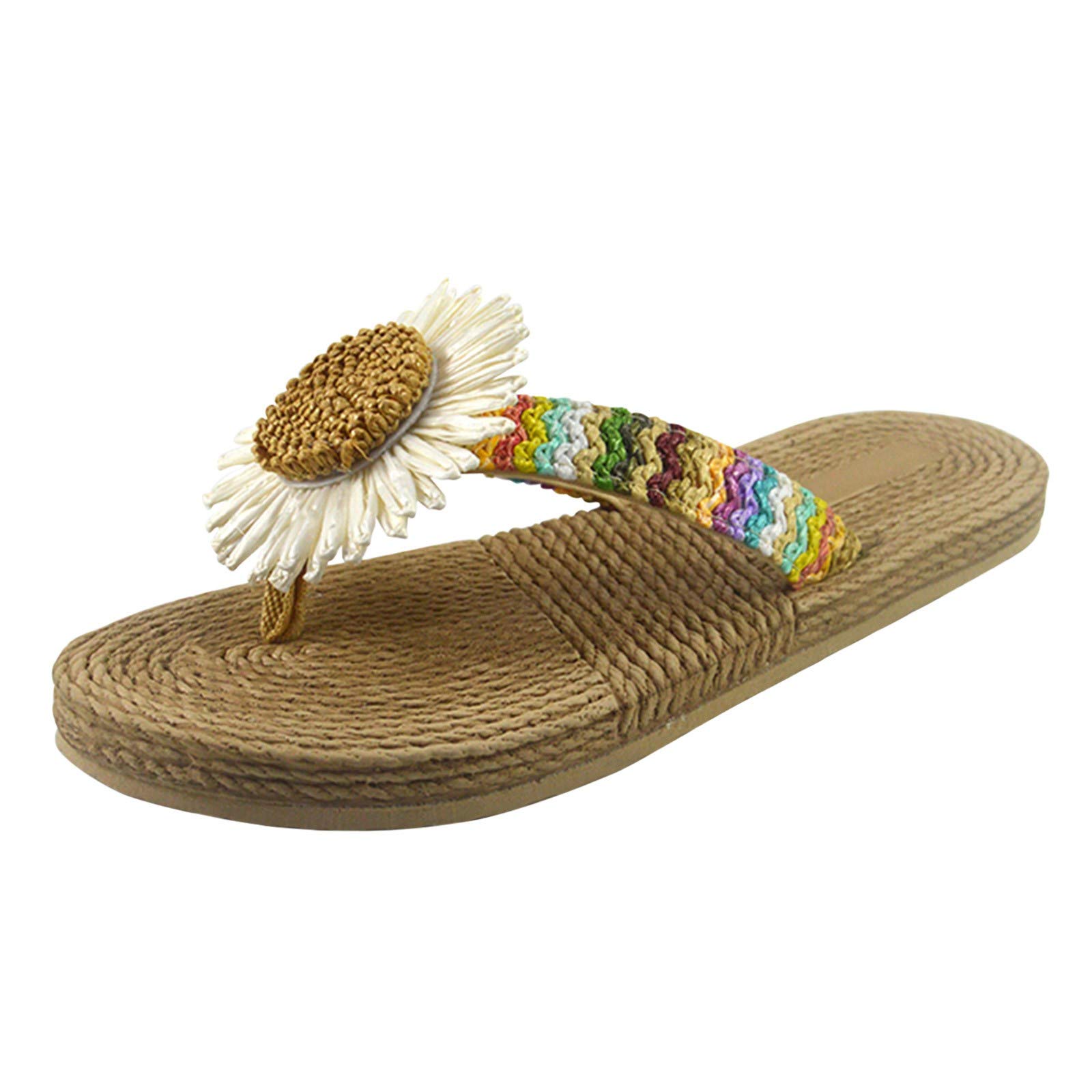 Breathable Women's Beach Slippers - Floral Woven Flat Sandals & Flip Flops for Casual Wear - Perfect for Home, Poolside, and Summer Outings