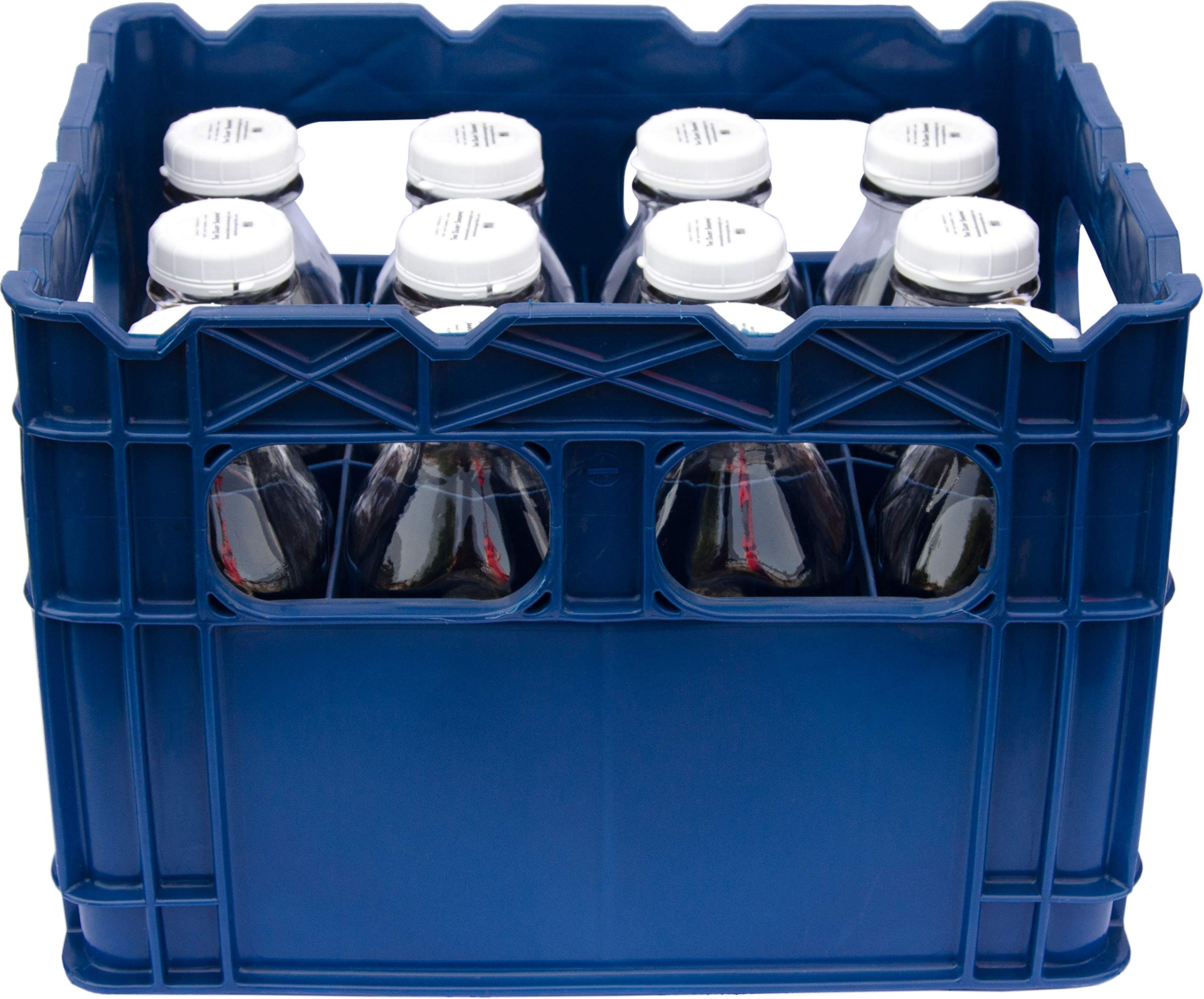 Commercial Duty Plastic Crates for Glass Milk Bottles - Set of 12 (1 Liter / 33.8 Oz) with Durable Storage Crate - Perfect for Dairy Farms, Restaurants & Bulk Beverage Storage