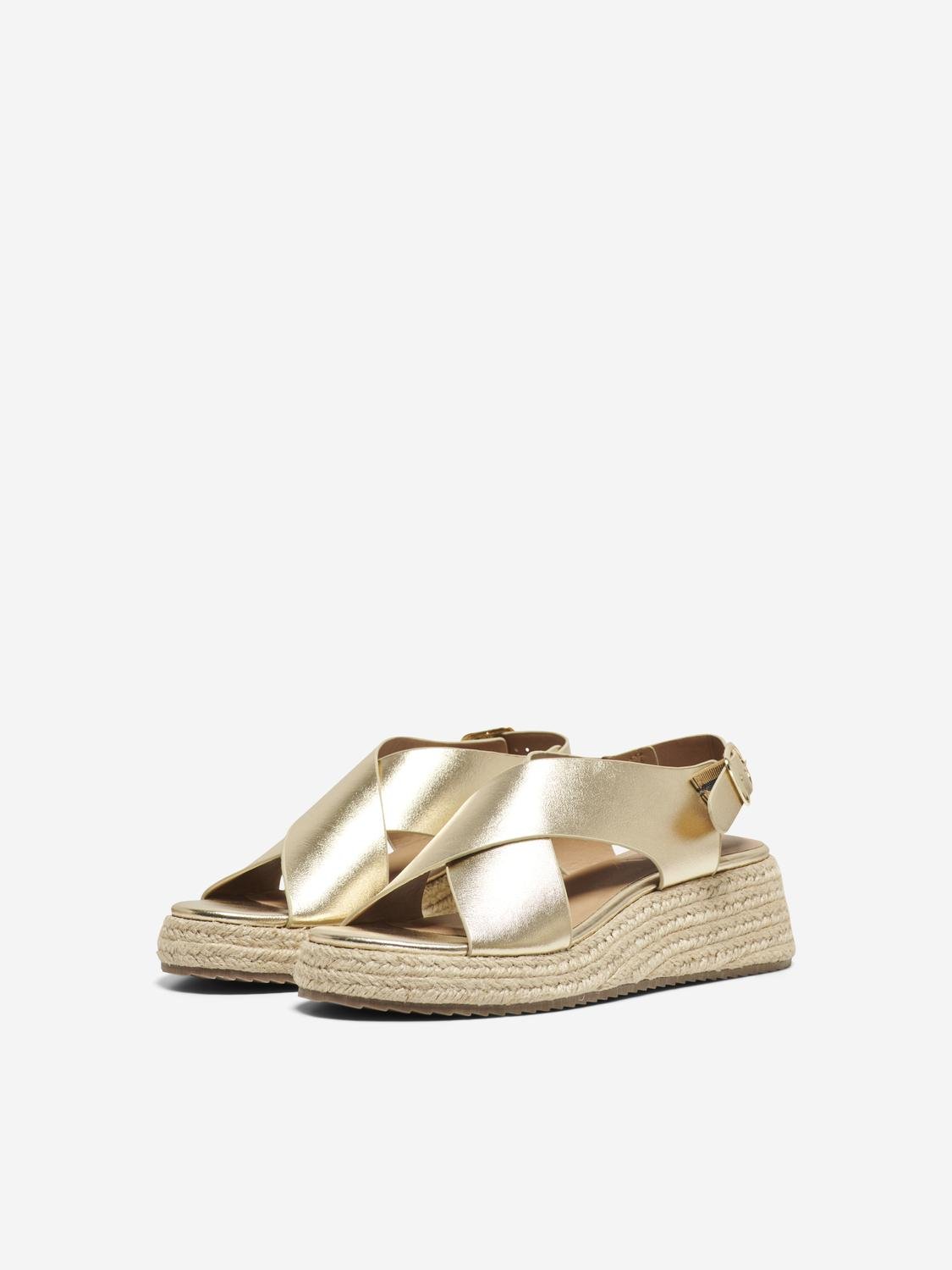 Erva Women's Gold Cross Strap Espadrille Sandals - Comfortable Summer Wedge Shoes for Beach, Vacation & Casual Outings
