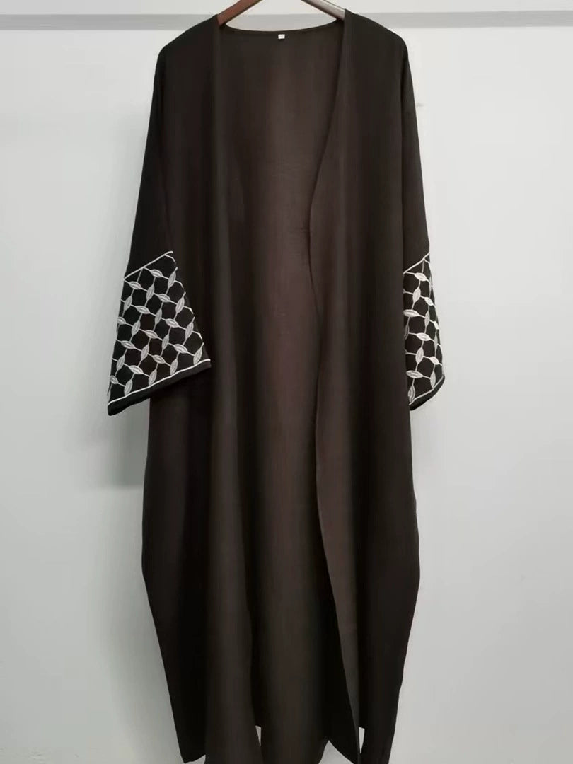 Exquisite Arabian Embroidered Cardigan Robe - Elegant Kimono Cover-Up for Women - Perfect for Home Lounge, Beach Cover-Up & Boho Fashion