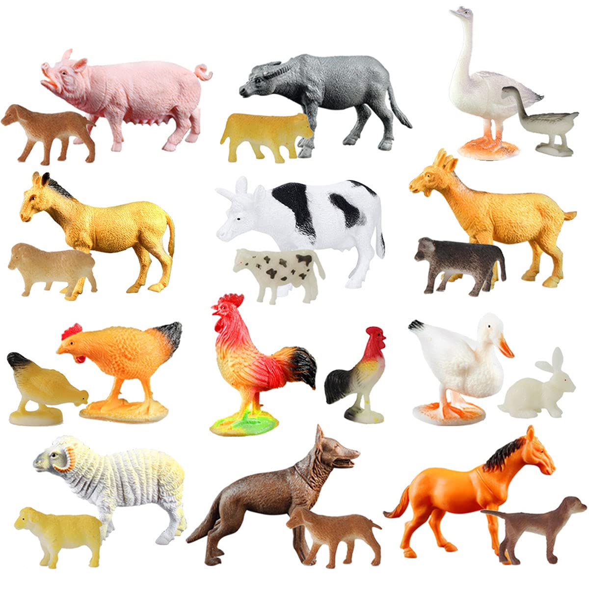 FLORMOON 24-Piece Plastic Farm Animal Figures Set (2-5 Inches) - Educational Science Project Toys, Learning Gifts for Kids & Toddlers | Perfect for Birthday Parties, Cake Toppers, Classroom Activities & Pretend Play